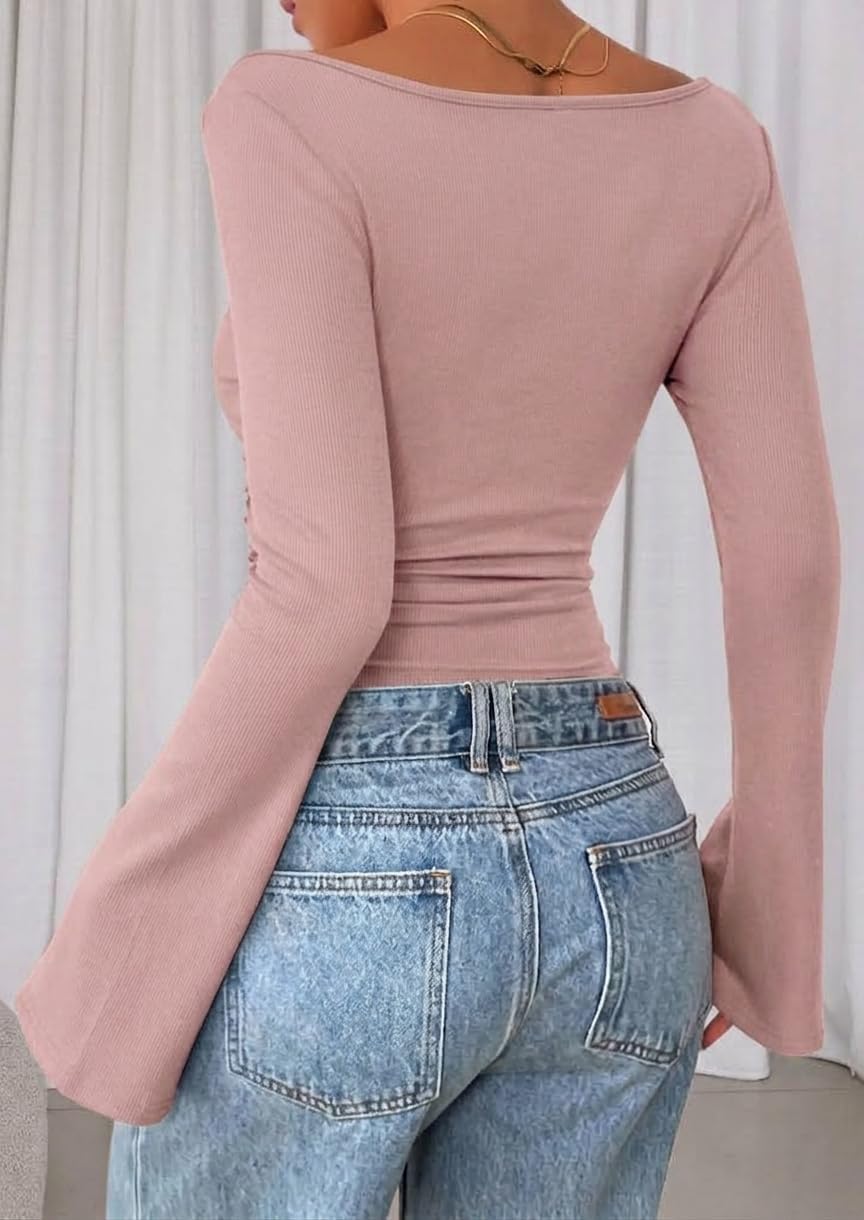 Detalle de GLEENOD Carmen-damestop: geribd breiwerk, slim fit en plooidetail