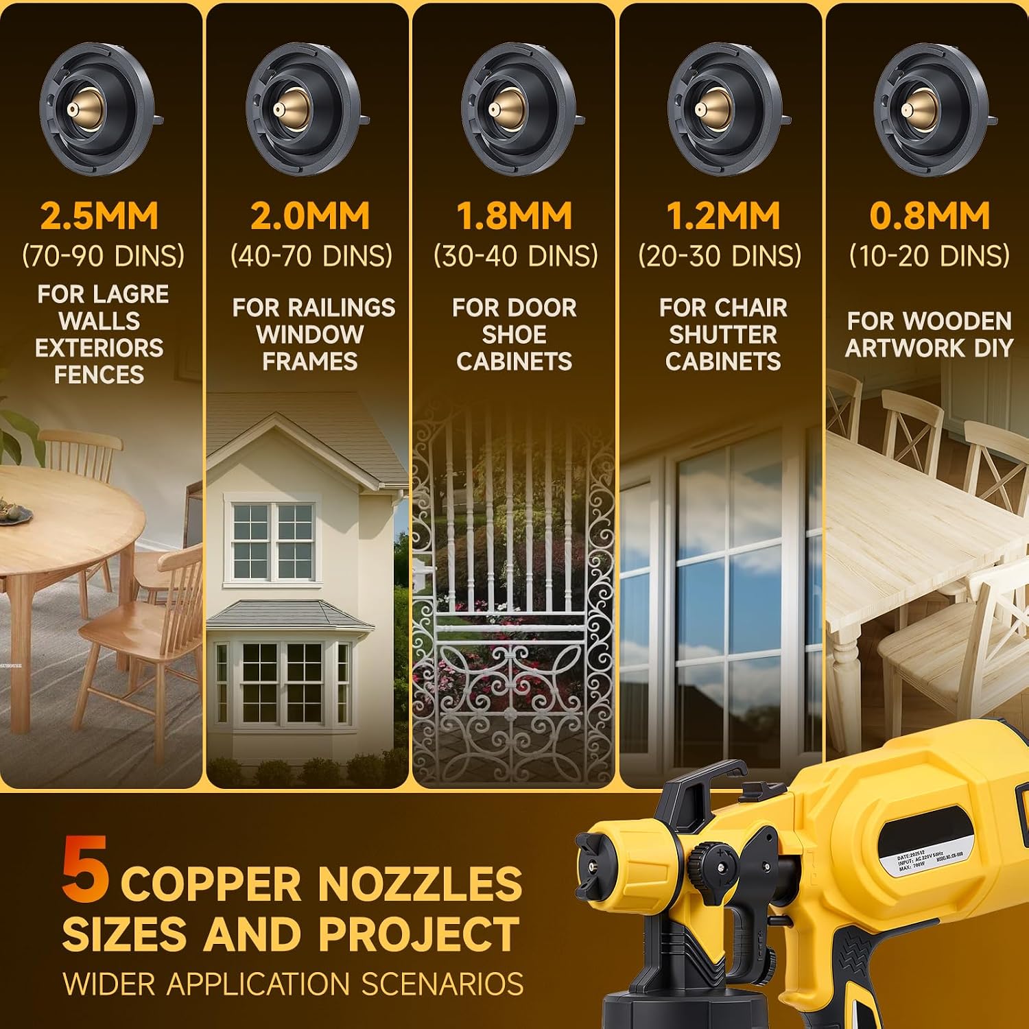 Thumbnail 2 de Fence Paint Sprayer for Walls and Ceilings – 700W HVLP with 1400ml Cup and 5 Nozzles
