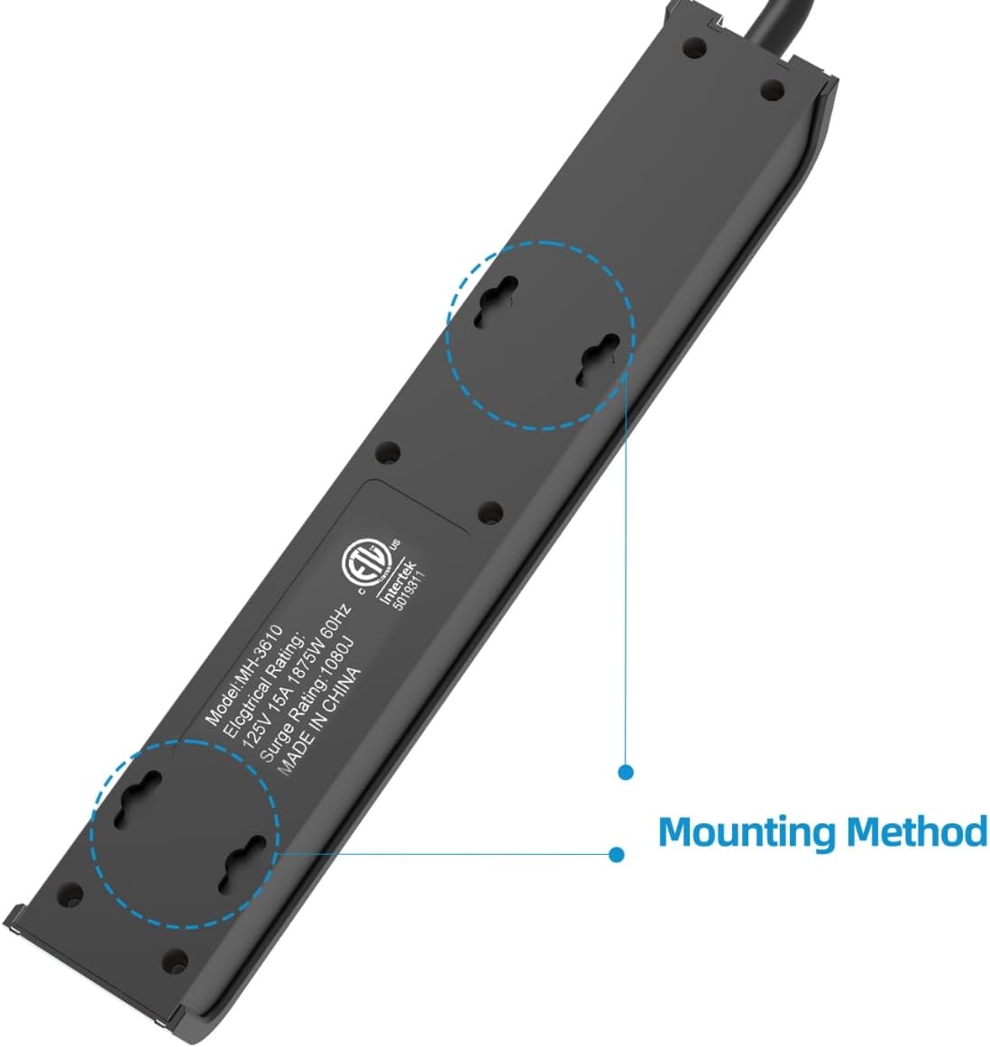 Detalle de Power Strip Surge Protector with 6 Outlets and 6-Foot Cord (600 Joules) – ETL Listed