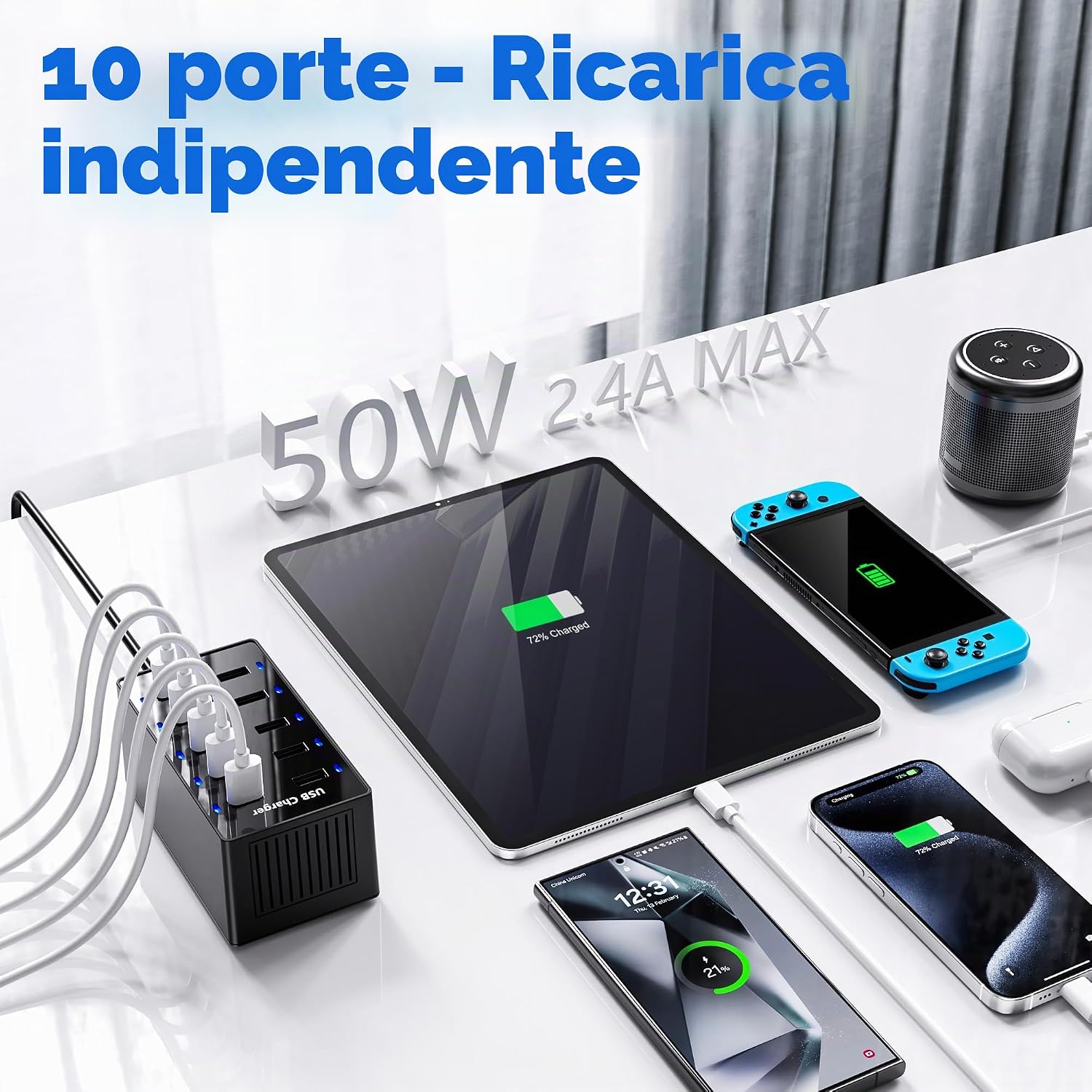 Thumbnail 4 de Caricatore USB 10 porte 50 W