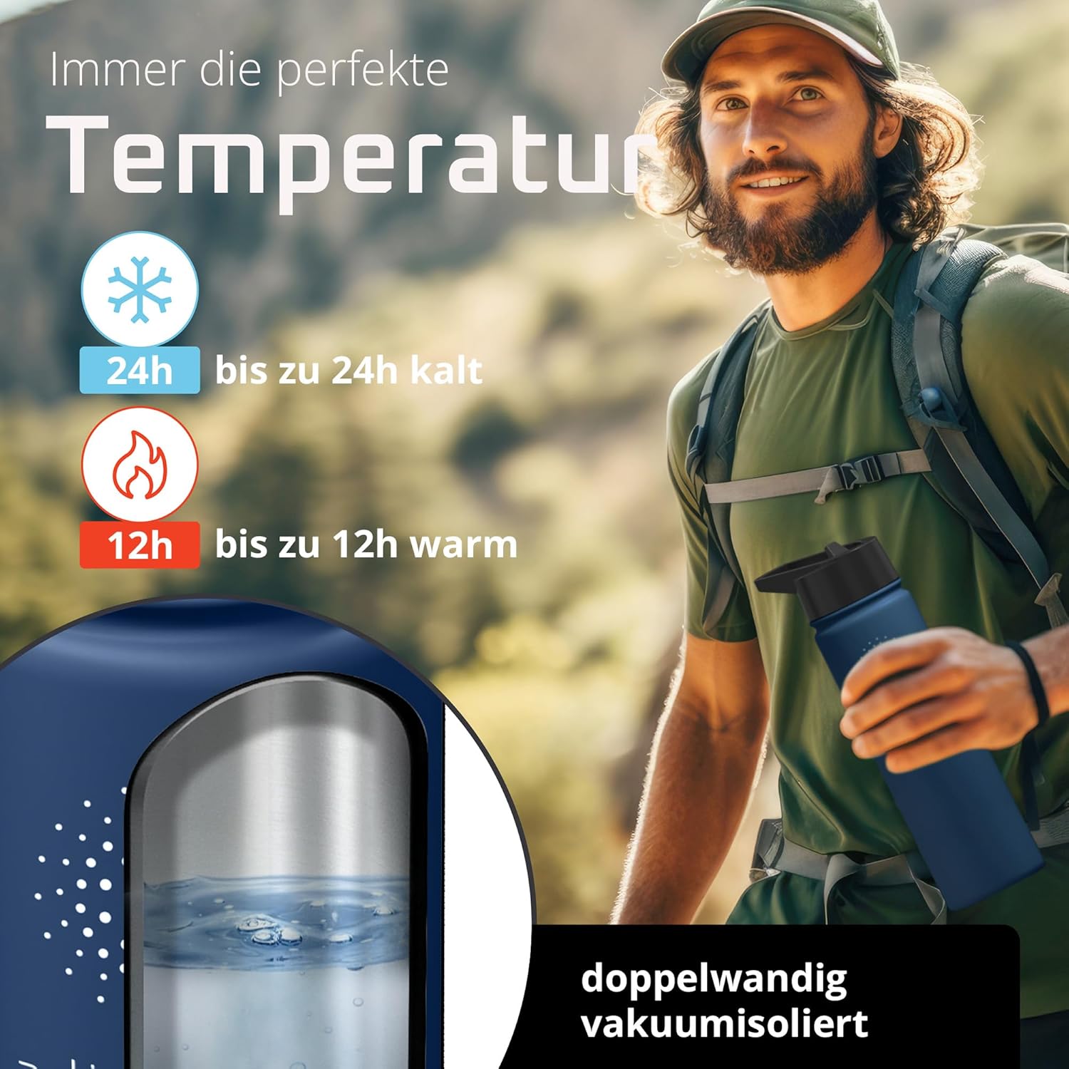 Thumbnail 3 de ACTIVE FLASK Edelstahl Trinkflasche mit Strohhalm – 680 ml, 3 Deckel, BPA-frei