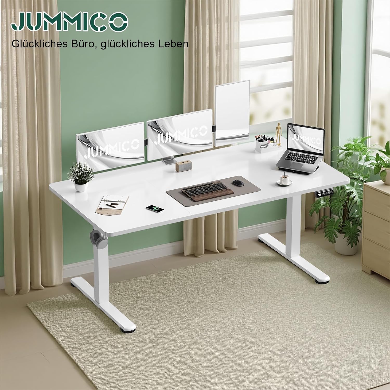 Thumbnail 6 de JUMMICO Höhenverstellbarer Schreibtisch 100 × 60 cm – Elektrisch, mit Memory-Funktion, Weiß