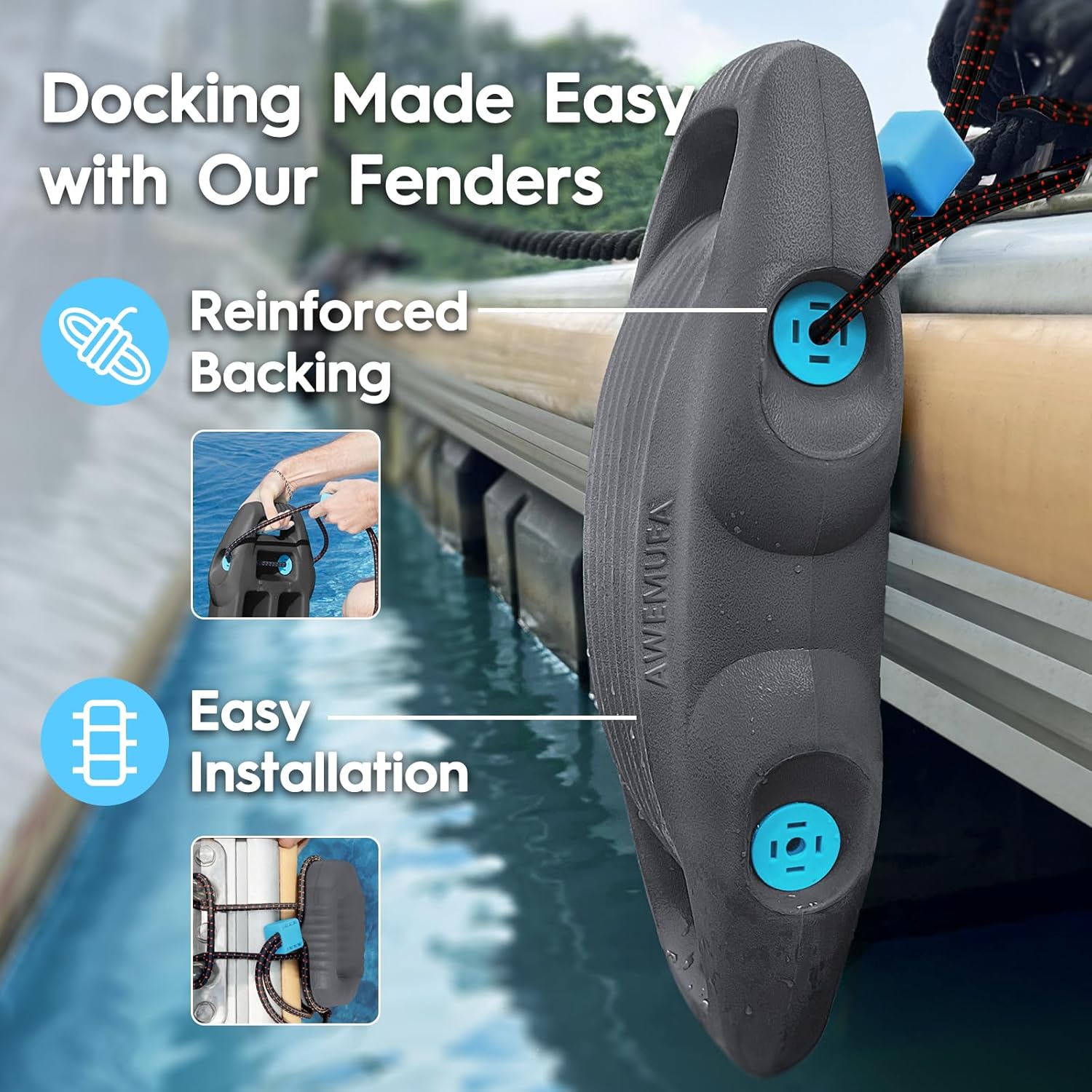 Thumbnail 2 de AWEMUFA Boat Fenders: Easy-Install Dock Bumpers for Pontoon, Bass, Jet Ski, and Fishing Boats