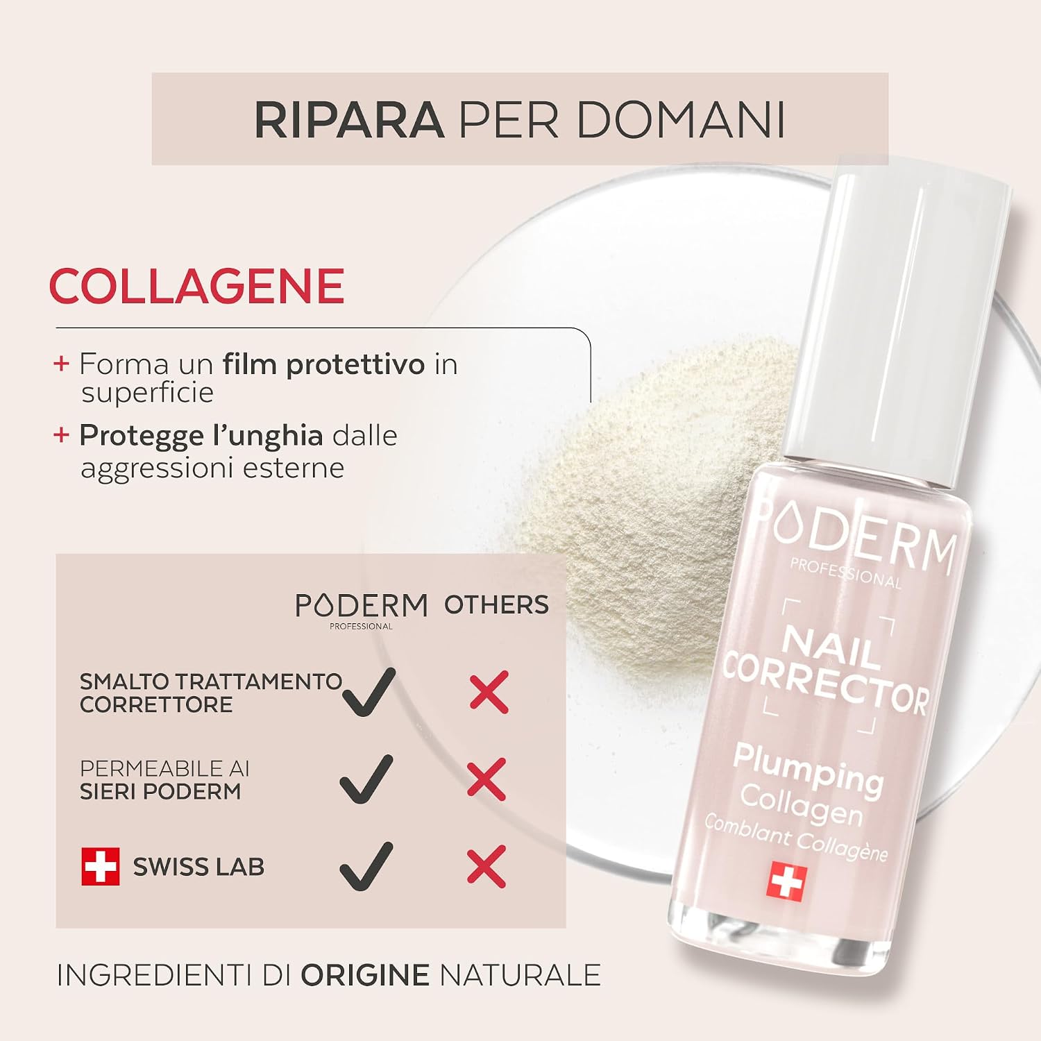 Detalle 2 de PODERM Smalto Trattamento Correttore & Perfezionatore al Collagene per Unghie Striate – 8 ml