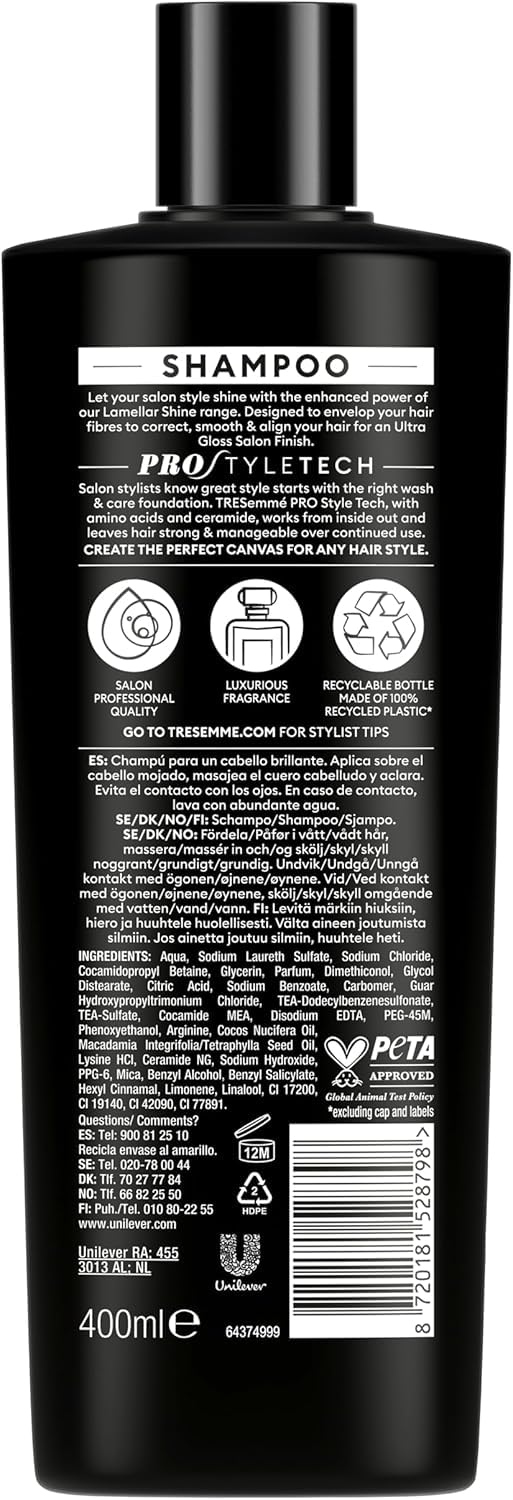 Detalle de TRESemmé Lamellar Shine Shampoo – Glanzpaket für alle Haartypen (3 x 400 ml)