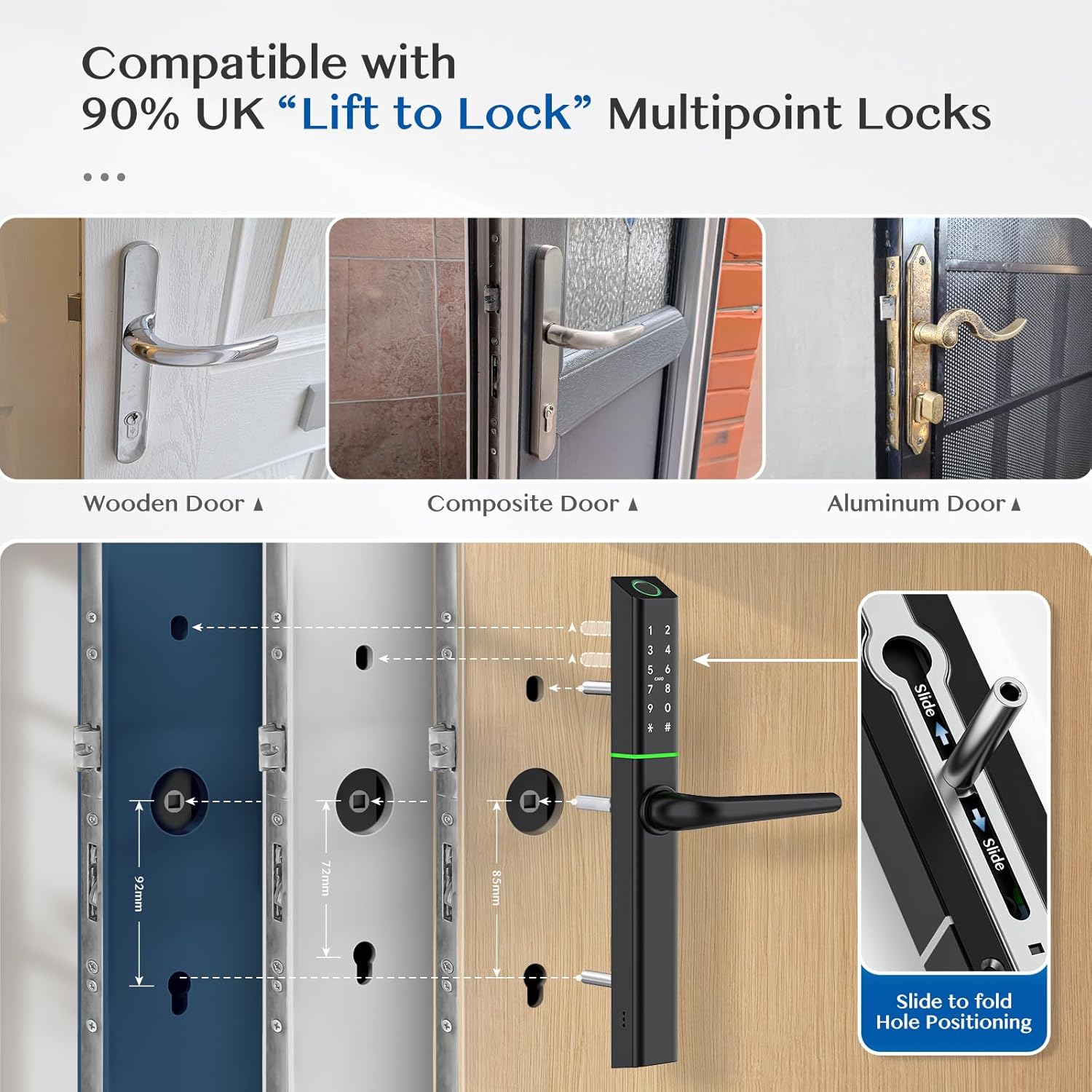 Detalle de Ruveno Weatherproof Smart Door Lock with Handle (Fingerprint, Code & Bluetooth App) — slimline digital deadbolt