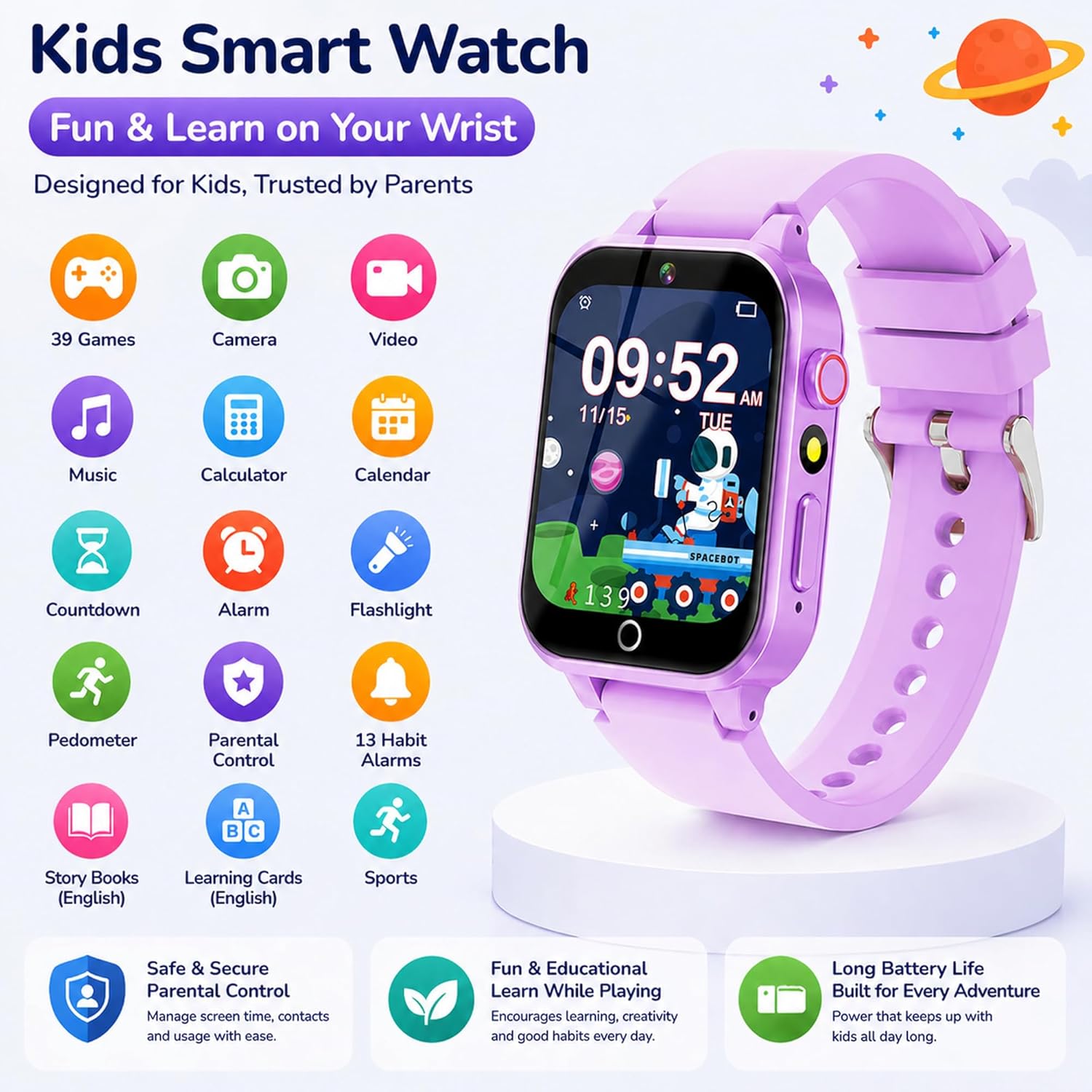 Thumbnail 1 de YEDASAH Kids Smart Watch (Boys & Girls) with HD Touchscreen, Camera, Step Counter and 39 Games