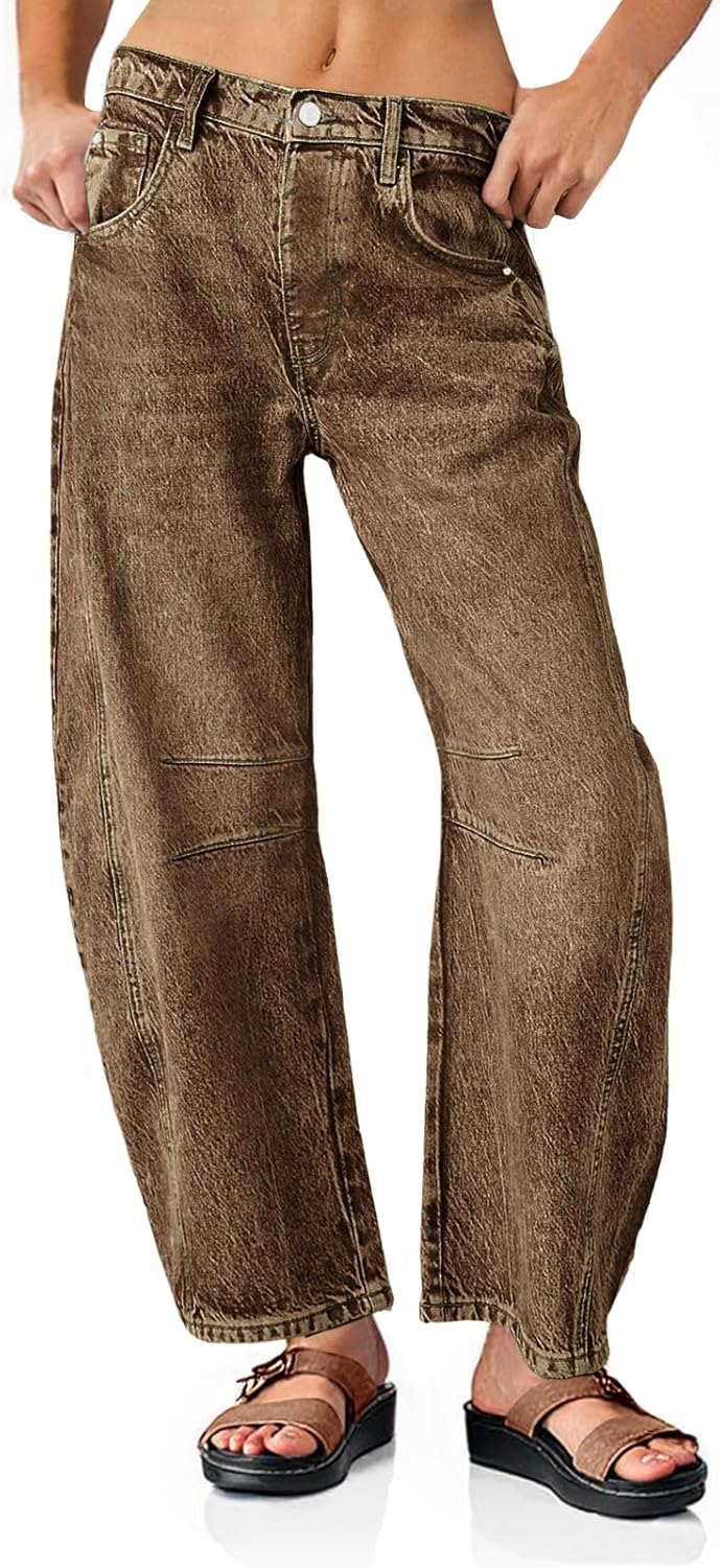 Thumbnail 6 de PLNOTME Women's Baggy Boyfriend Jeans: Vintage Wide Leg Mid Rise Barrel Denim Ankle Pants