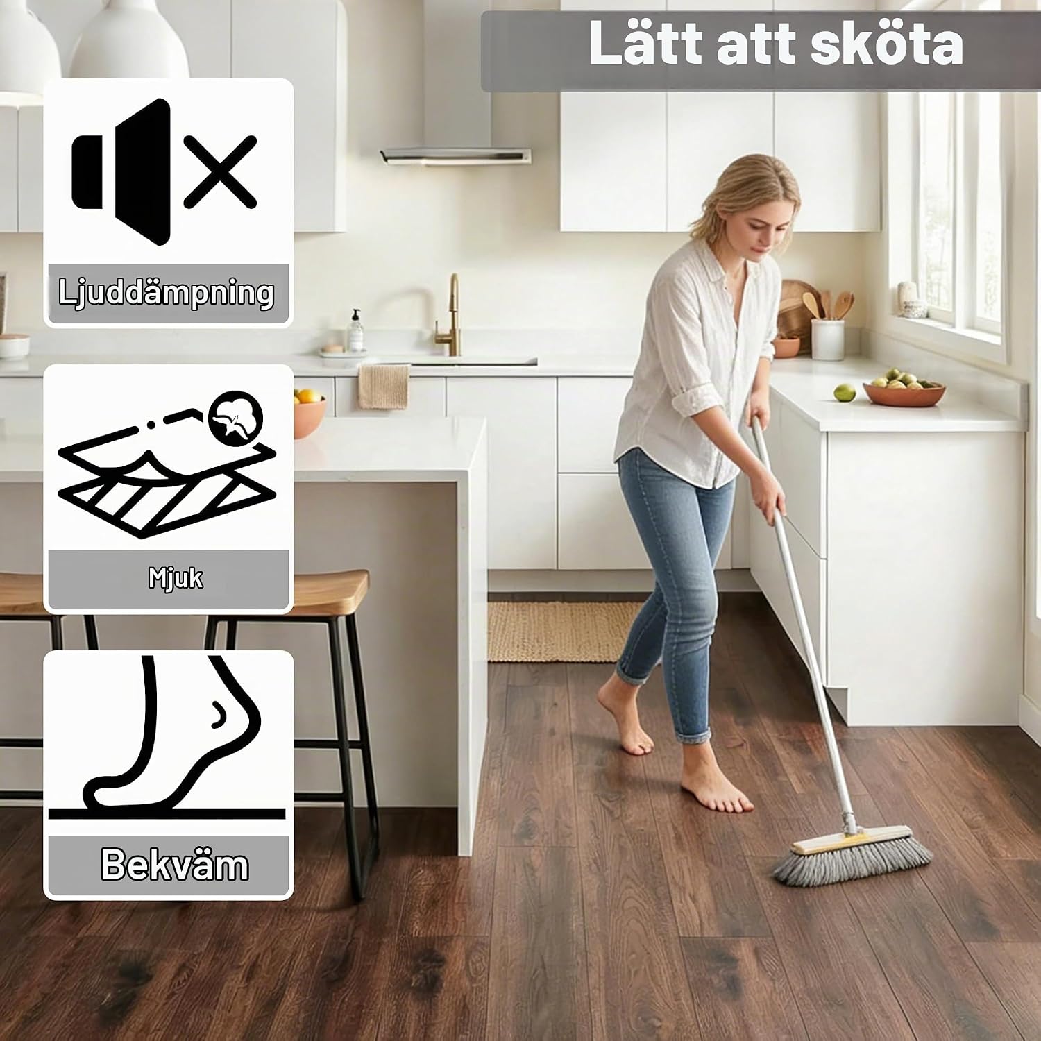 Detalle 2 de UISEBRT självhäftande PVC-golv i brunt träutseende, 18 plankor