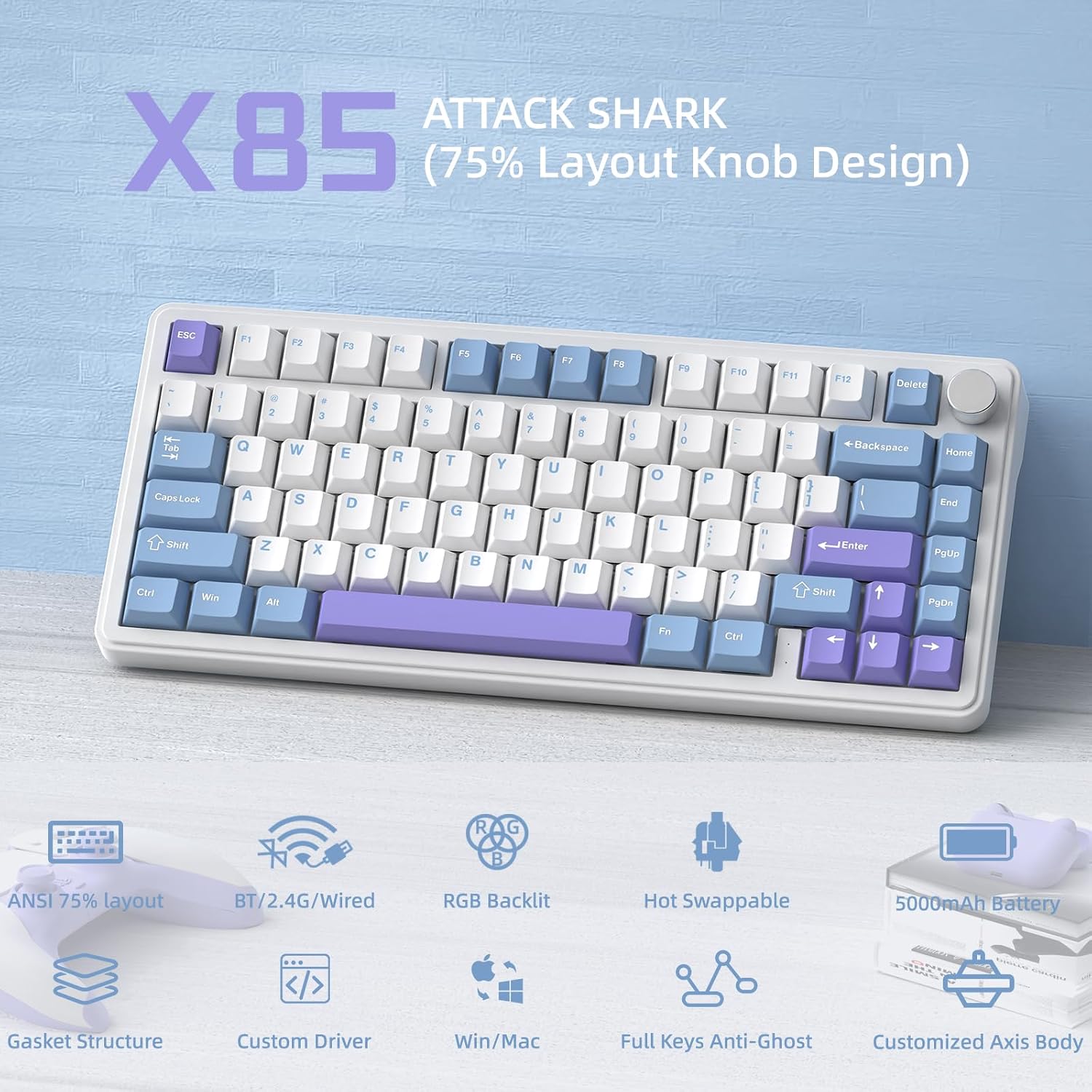 Detalle 2 de Attack Shark X85 75% gaming keyboard