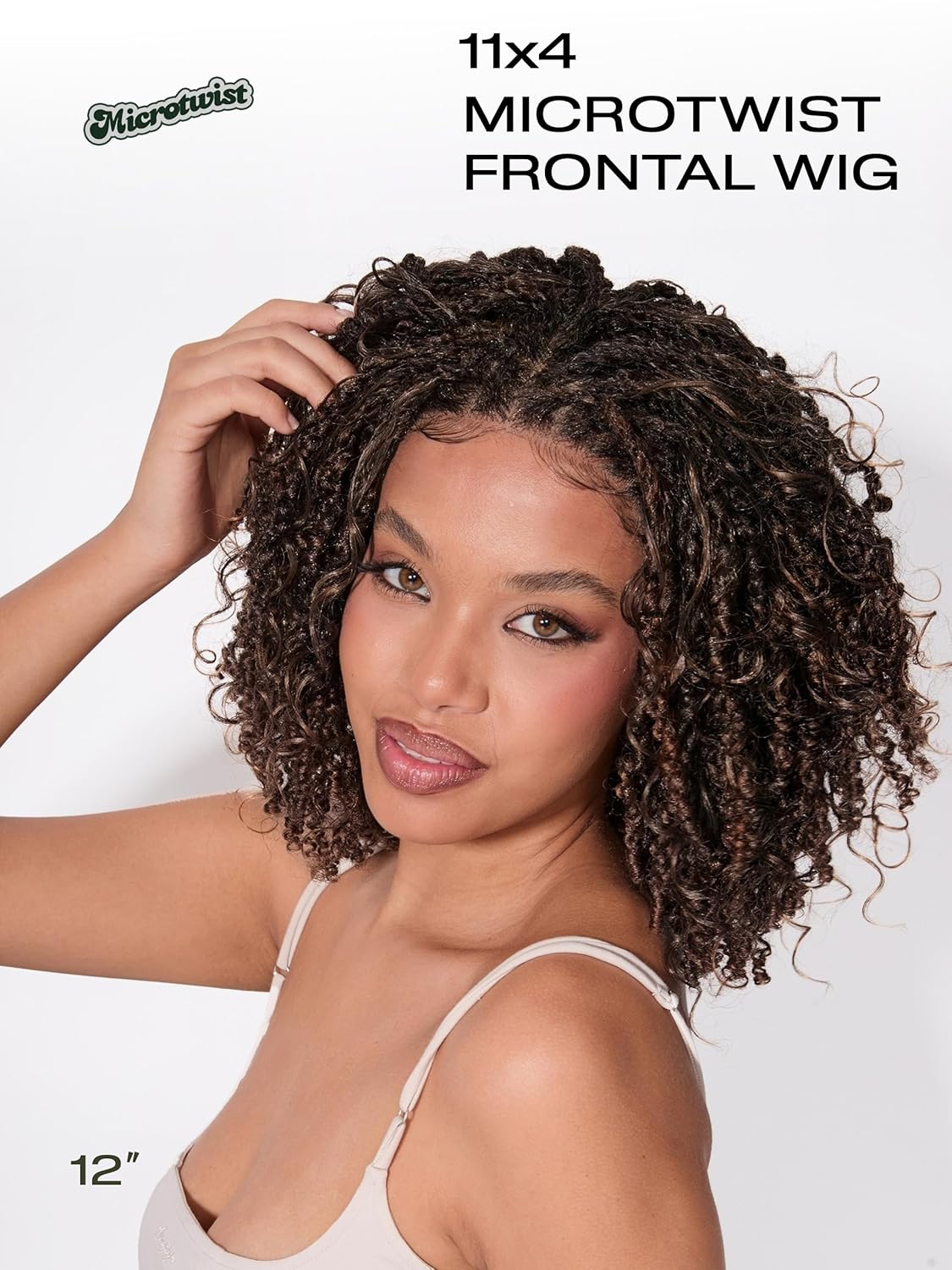 Detalle 2 de Frodio Veralux Fiber 12'' 11X4 HD Lace Frontal Wig — 200% Density, Glueless, Micro Twist Curly with Fluffy Hairs