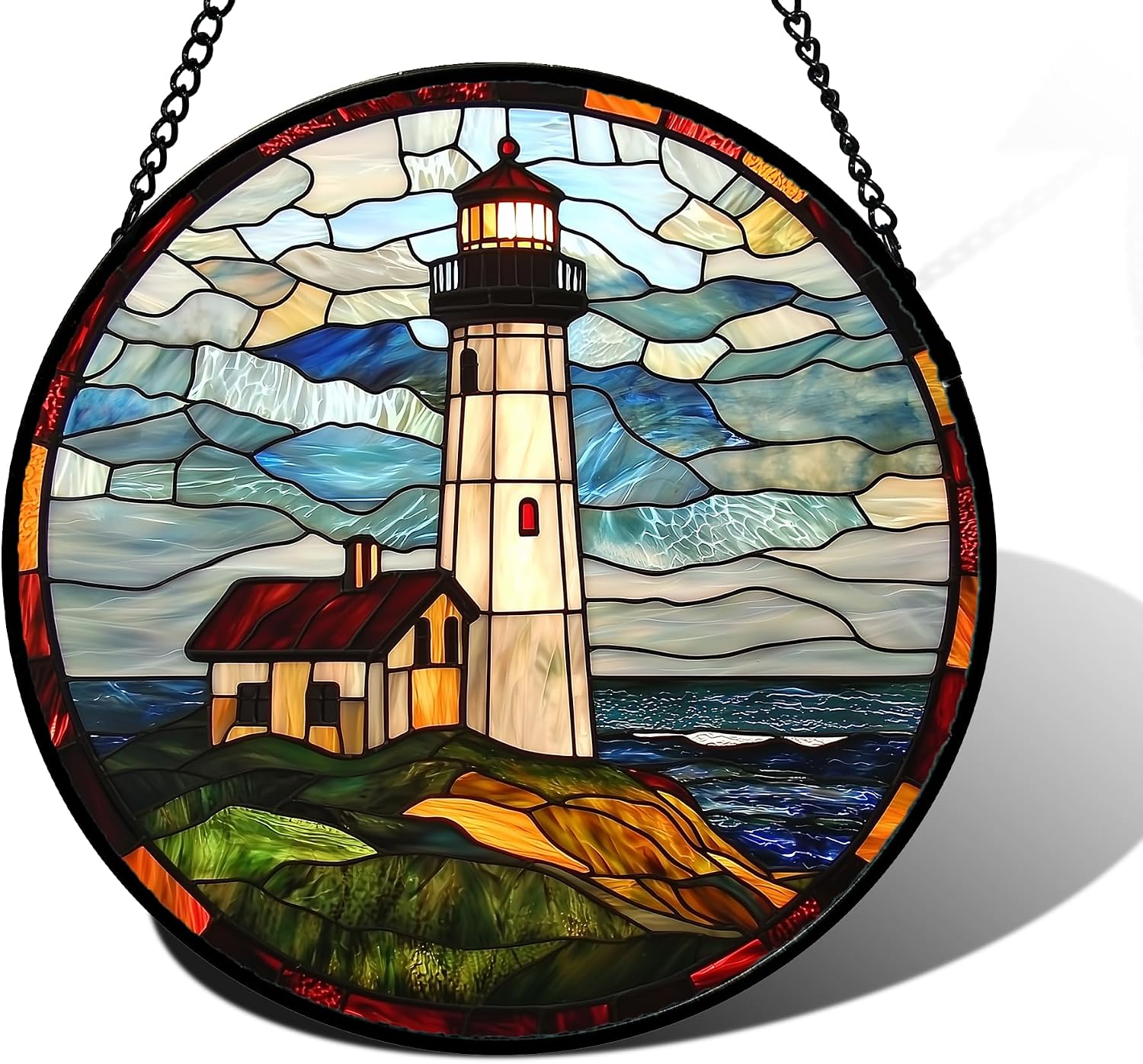 Detalle de Ocean Lighthouse Stained Glass Suncatcher 7.8-inch
