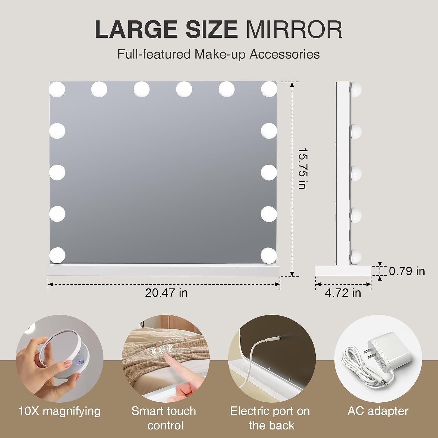 Thumbnail 5 de MEKKLEON Miroir cosmétique Hollywood 52 x 40 cm