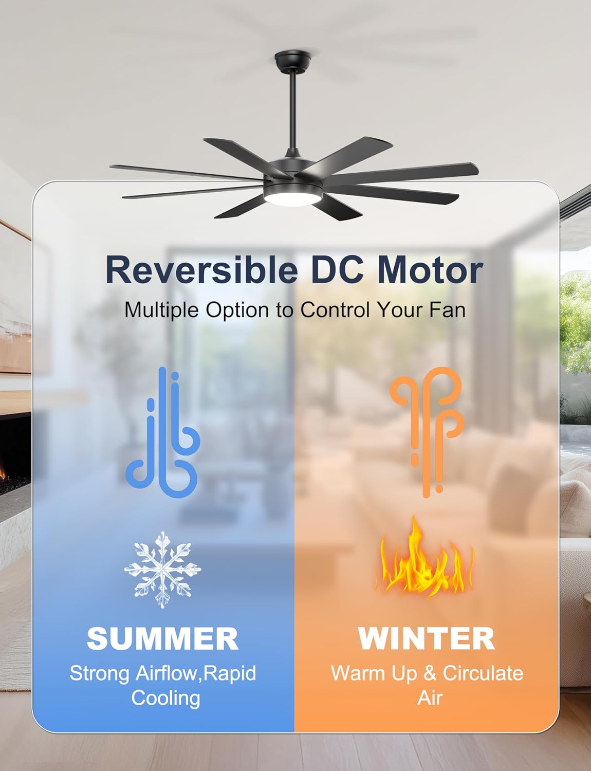 Detalle 2 de Phylluz ZS106 60-Inch Ceiling Fan with Light, 8 Blades and App Control