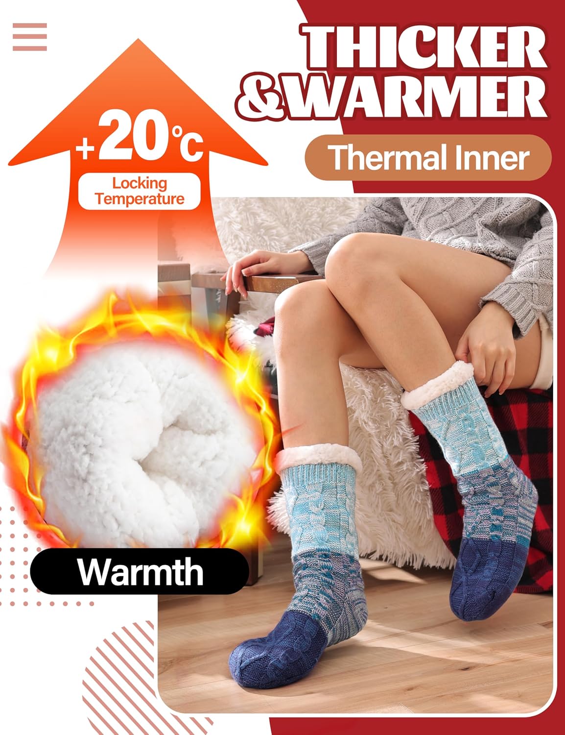 Detalle 2 de Anlisim Women’s Slipper Socks, Thick Fleece with Non-Slip Grips