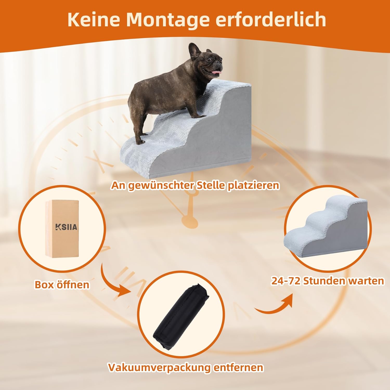 Thumbnail 5 de KSIIA Hundetreppe mit 3 Stufen (40 cm hoch) – rutschfeste Basis & waschbarer Bezug, grau