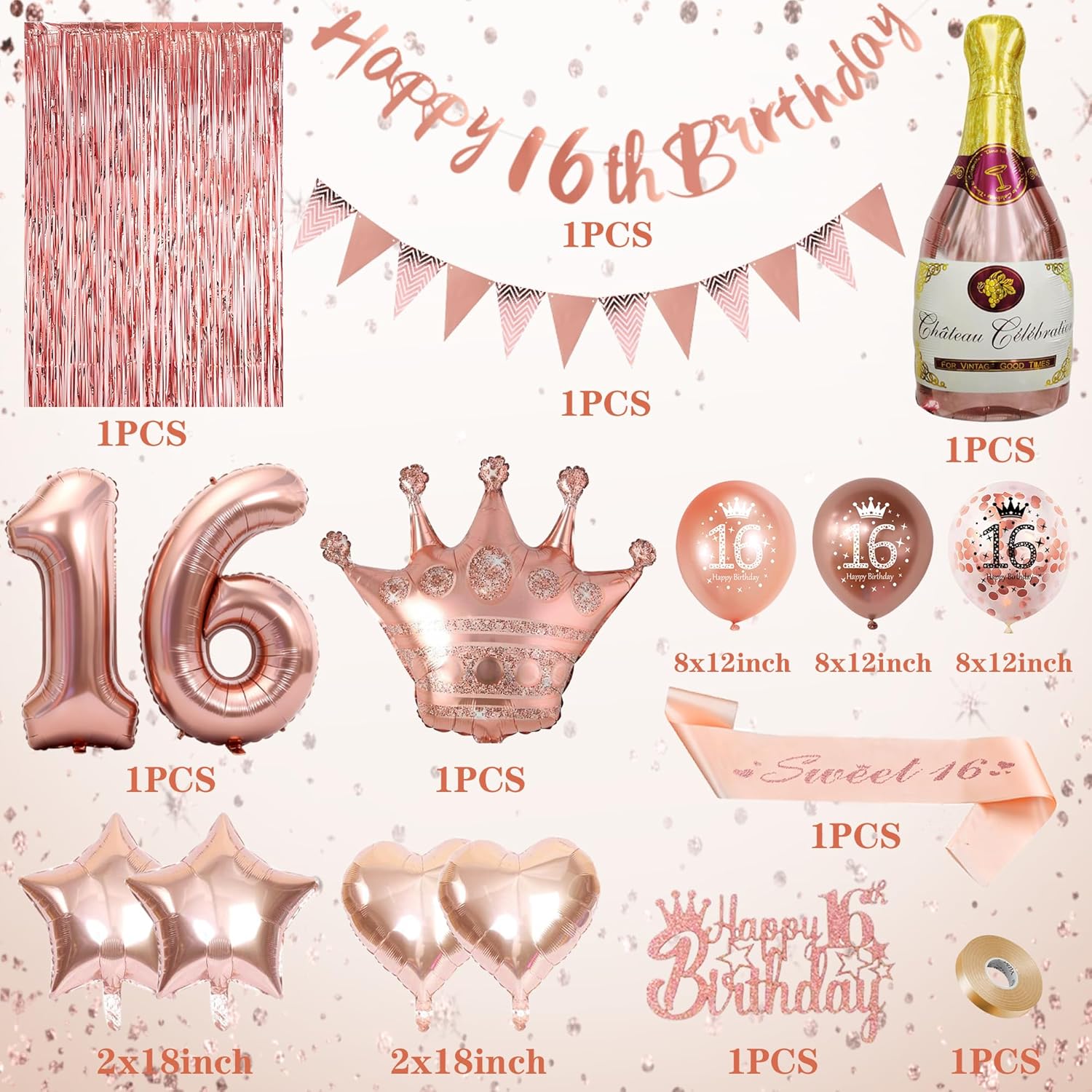 Thumbnail 2 de VICTERR Sweet 16 balloon set 16
