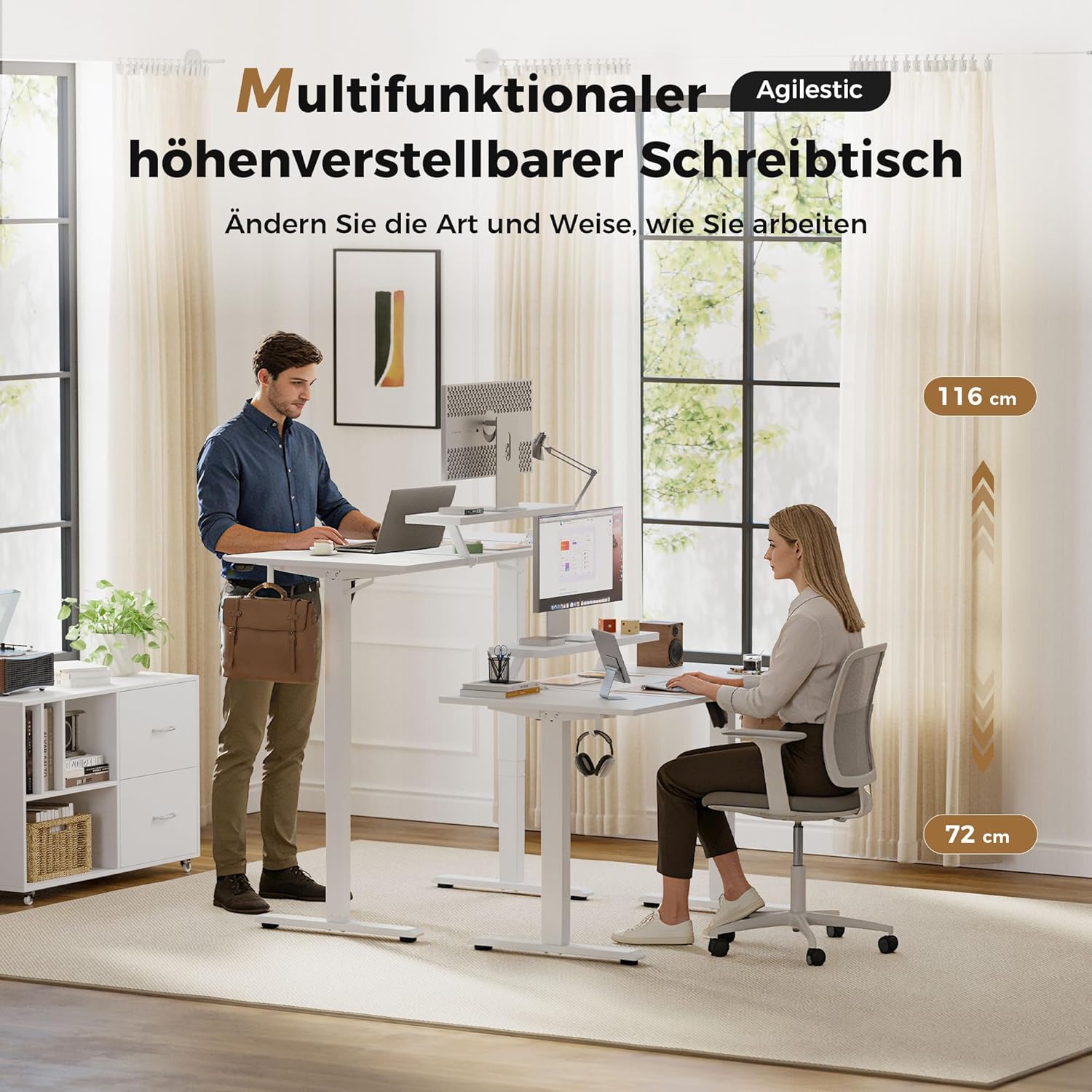Thumbnail 2 de Agilestic Höhenverstellbarer Schreibtisch 120 x 60 cm mit Monitorständer – Weiß