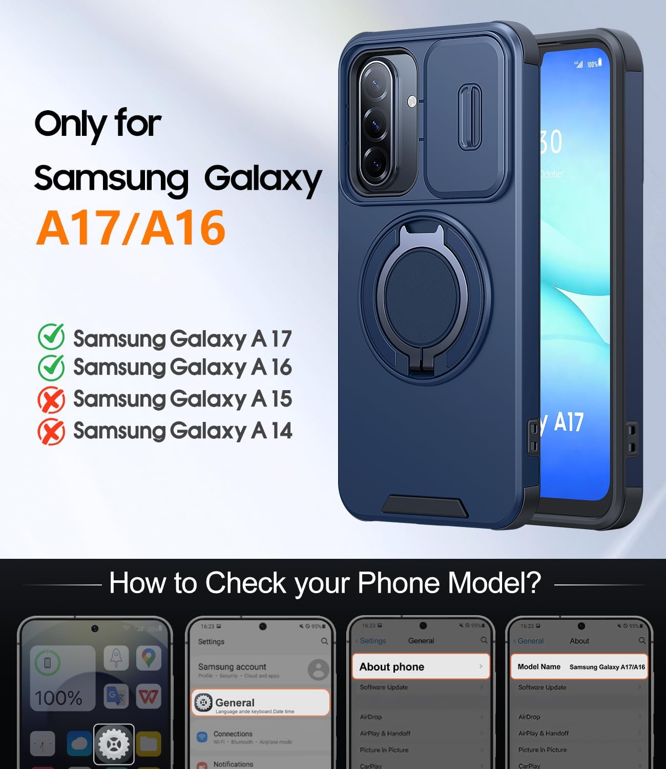 Thumbnail 1 de AOUIA Samsung S26 Ultra Case with Sliding Camera Cover & 2 Pack Screen Protectors – Blue