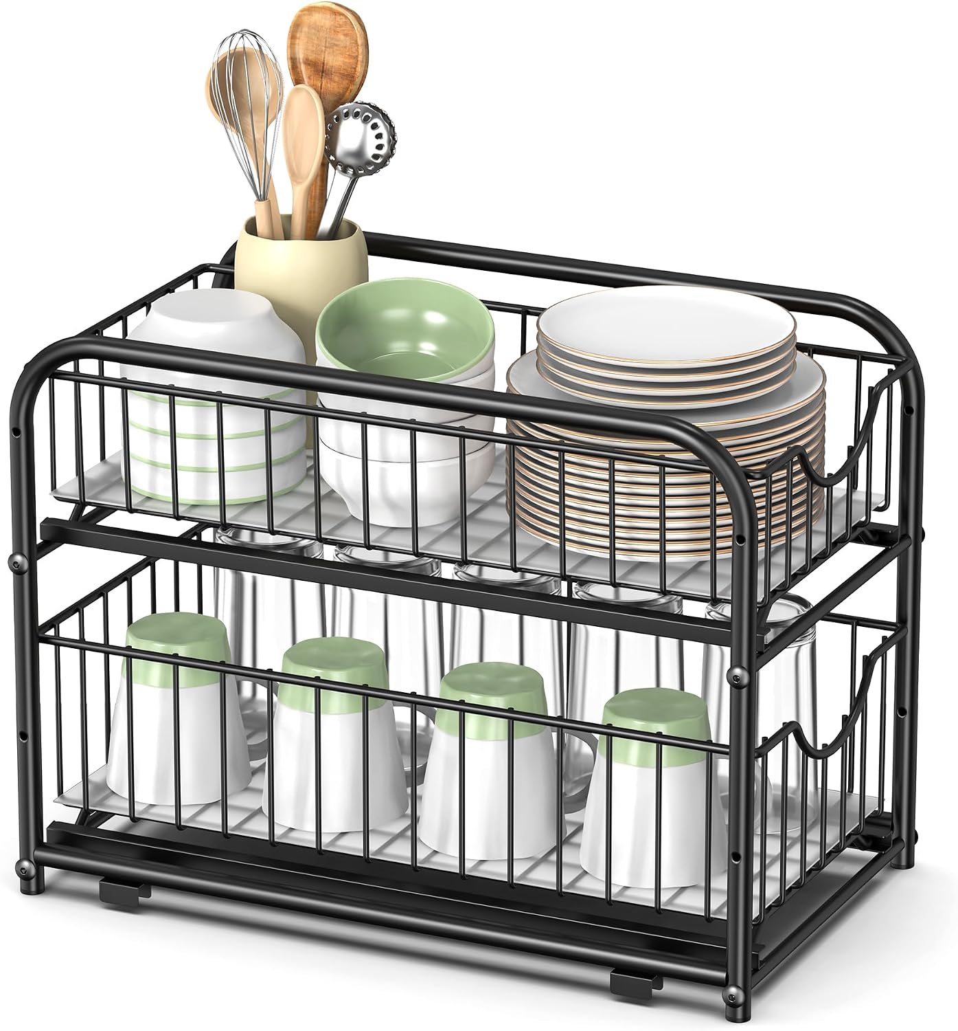 Detalle de SONGMICS UKCS017B01 Pull-Out Cabinet Organizer, 2-Tier Adjustable Steel Baskets, Ink Black