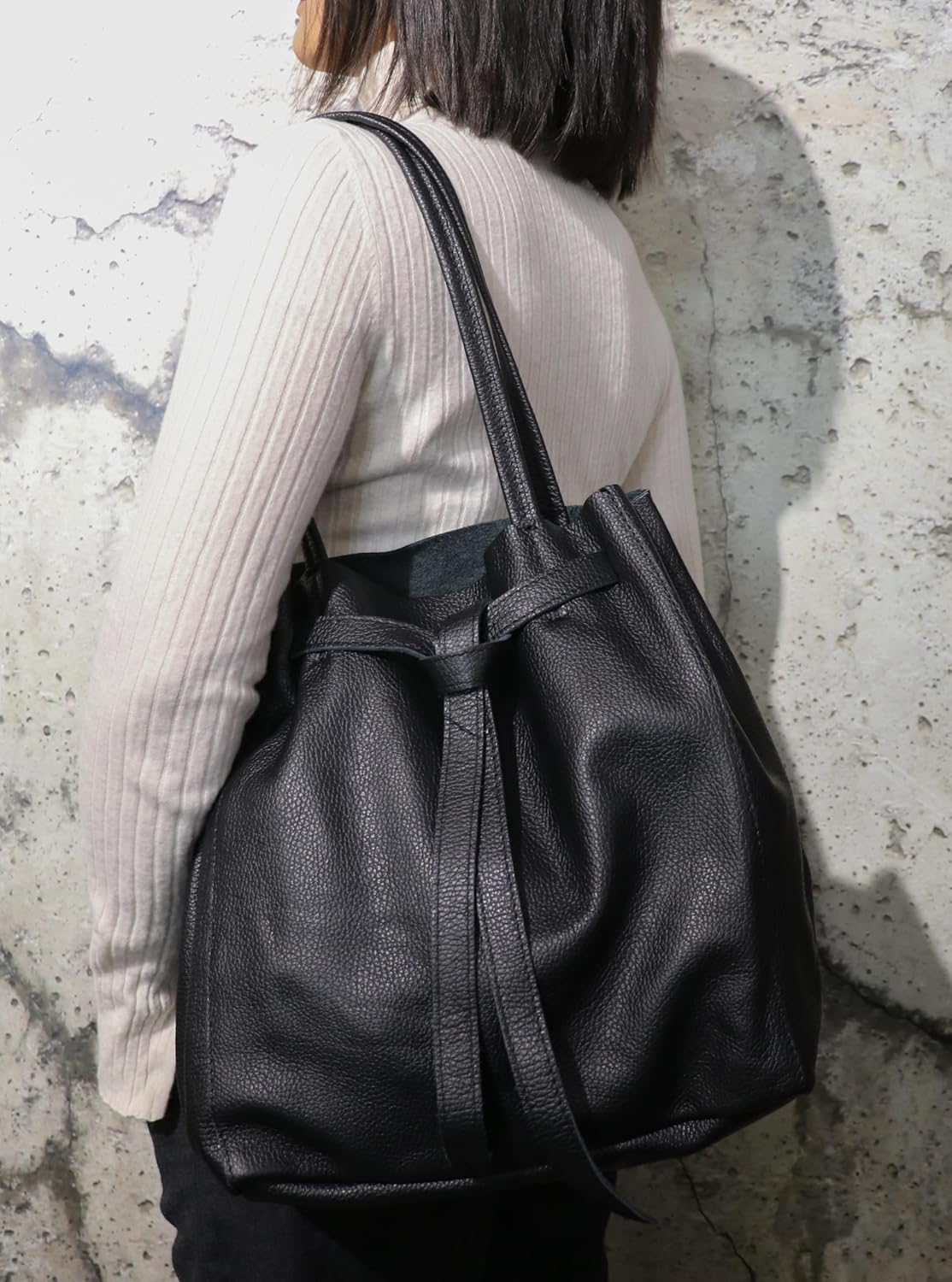 Detalle 2 de SH Leder Sandra G535 – Borsa shopper da donna in vera pelle bovina con fiocco, 29 x 33 cm