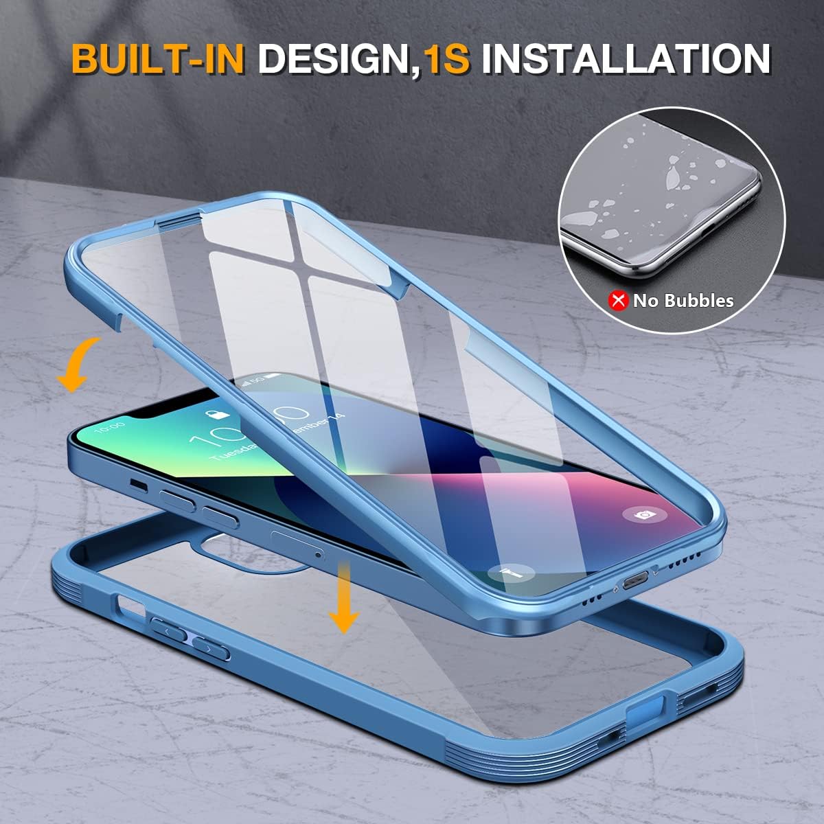 Detalle de Miracase Aqua Blue iPhone 13 Case with Built-in 9H Glass Screen Protector (6.1")
