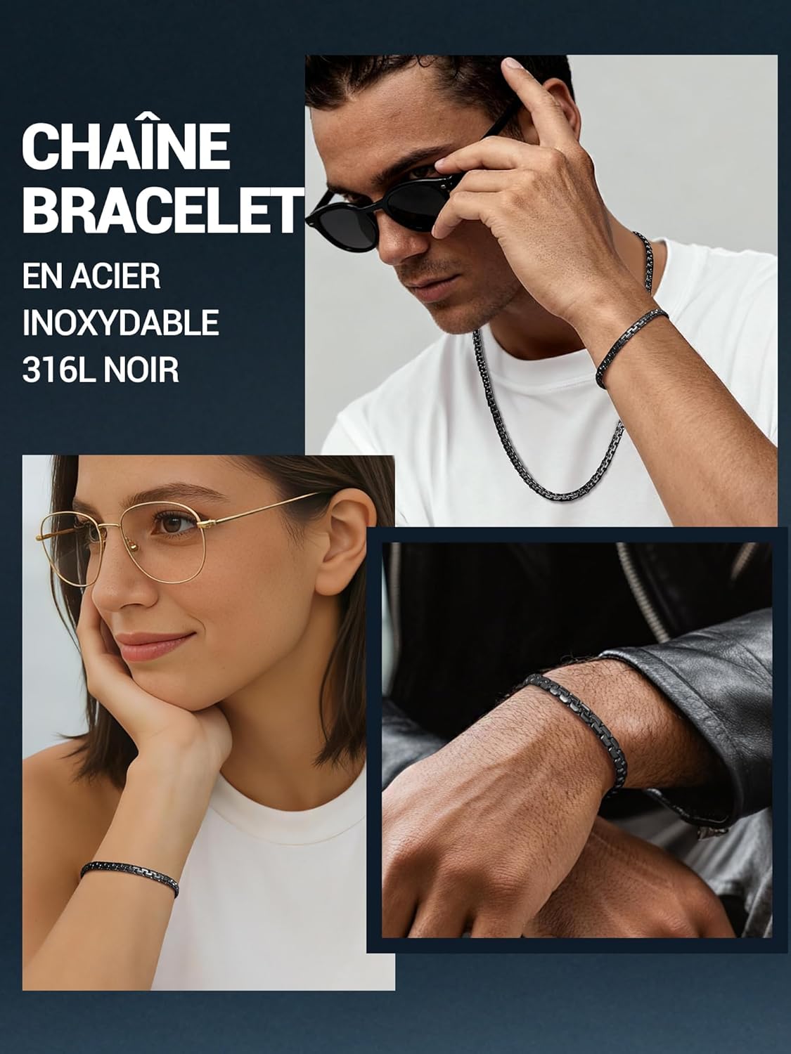 Thumbnail 1 de PROSTEEL Chaîne Bracelet Maillon Plat 4mm/6mm en Acier Inoxydable/Plaqué Or – Longueur 20cm/22cm