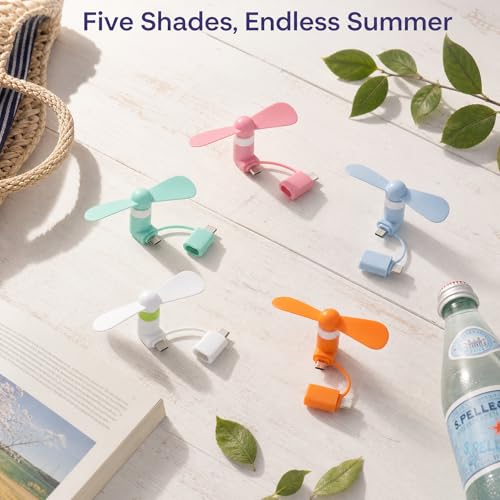 Thumbnail 8 de Beavorty 5pcs Mini Cell Phone Fan 2-in-1: Pocket-Sized USB C/Micro USB Cooler