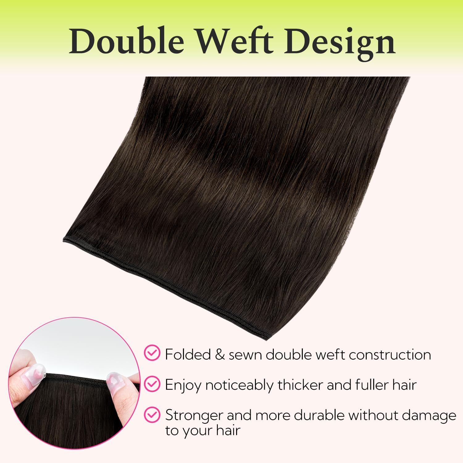 Detalle 2 de HOTBANANA Extension a tessitura di veri capelli Remy, lisci castano scuro 50,8 cm – Treccia completa per la testa