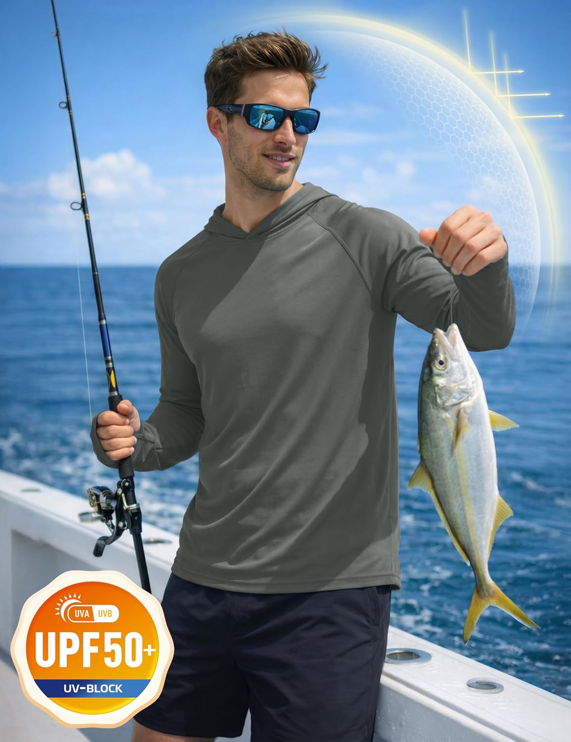 Detalle 2 de KEFITEVD Men's Hoodie: Lightweight UPF 50+ Long-Sleeve Sun Protection Hoodie