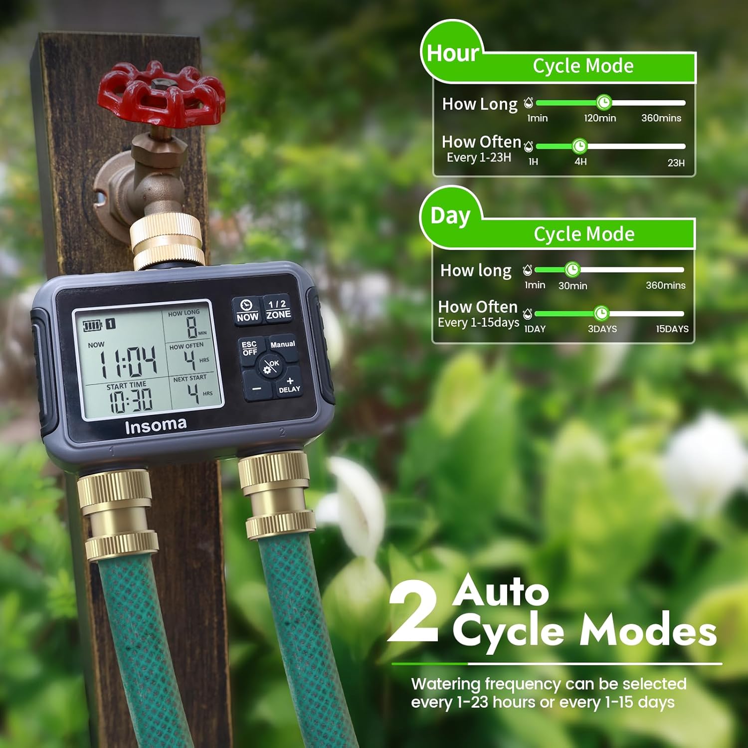 Thumbnail 2 de Insoma Water Timer with Brass Inlet & Outlet – 2 Independent Zones for Outdoor Hose