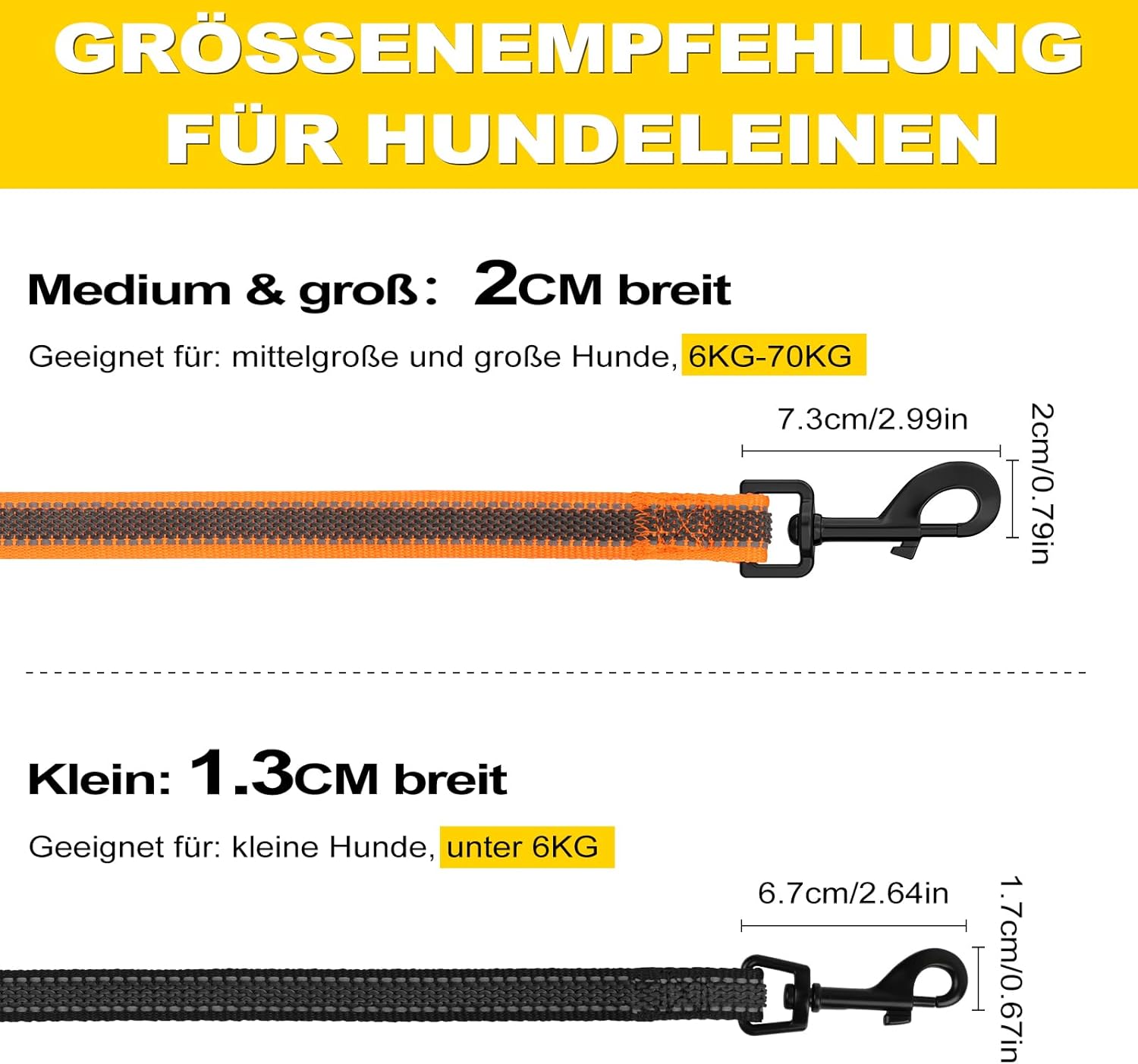Thumbnail 6 de X XBEN Gumierte reflektierende Hundeleine 20 mm – 2,2 m mit bequemen Griff (Nylon), Orange