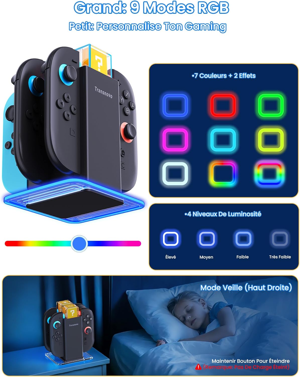 Thumbnail 4 de TRANSNOVO Chargeur 6-en-1 pour Nintendo Switch 2 / Switch & OLED : dock Joy-Con avec double système de charge