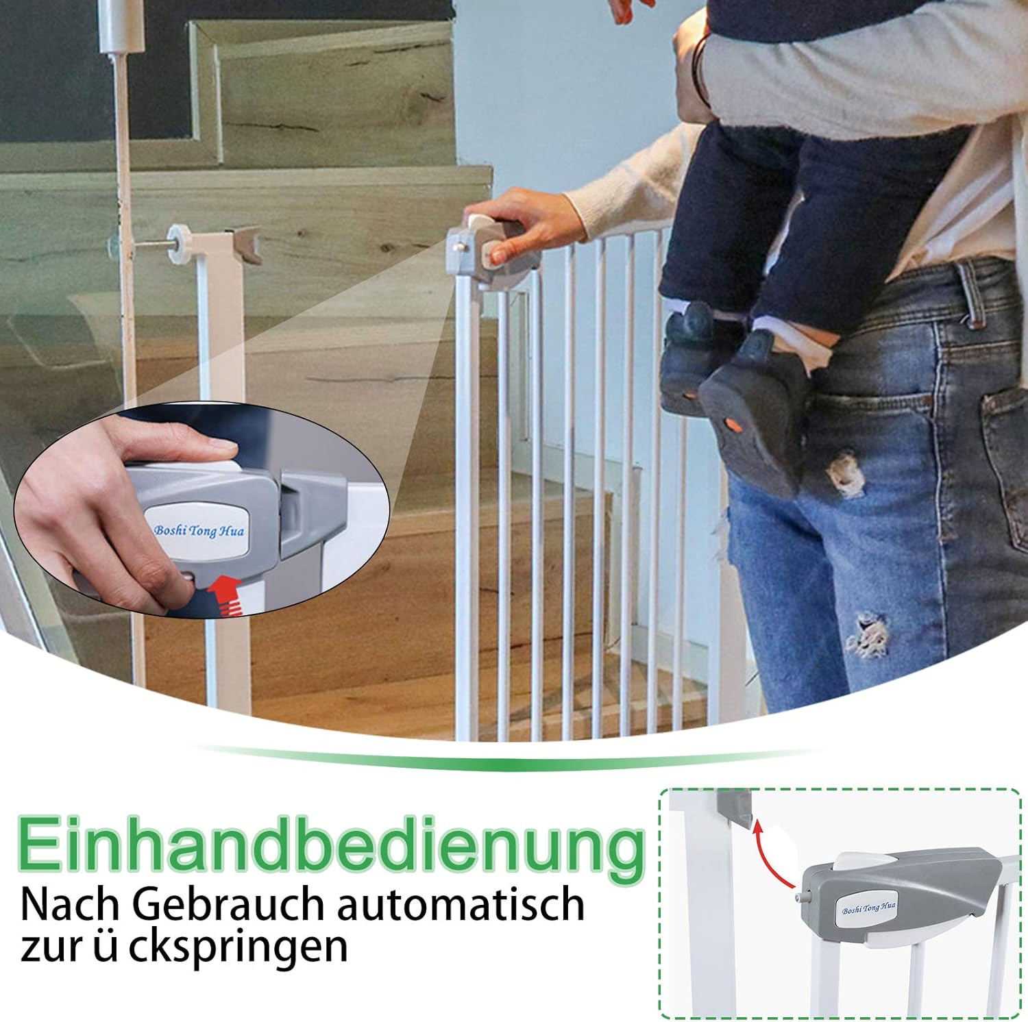 Thumbnail 4 de Aufun Treppenschutzgitter Türschutzgitter Kinder ohne Bohren, 75–85 cm Breite, Weiß