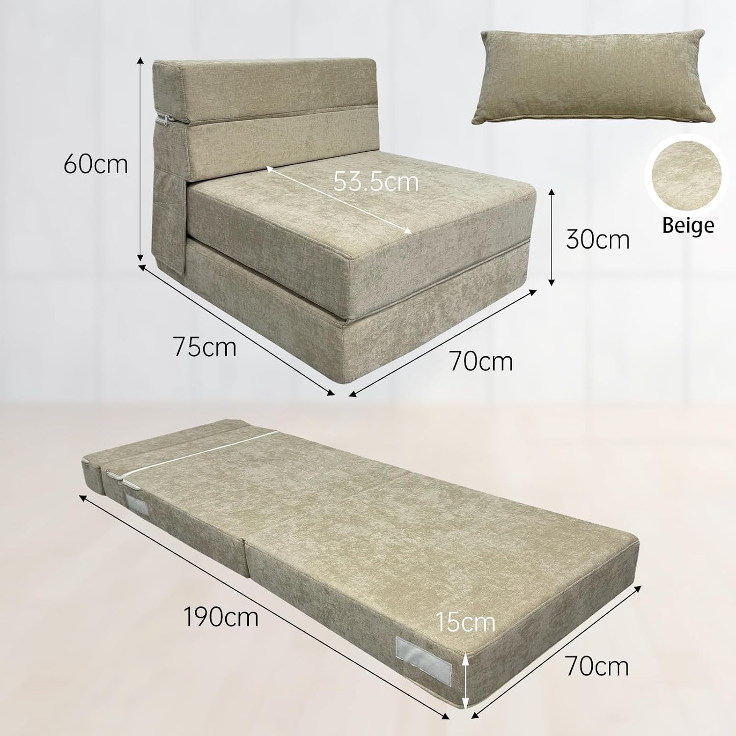 Thumbnail 1 de ANONER 70 x 190 Divano letto pieghevole Beige 🛋