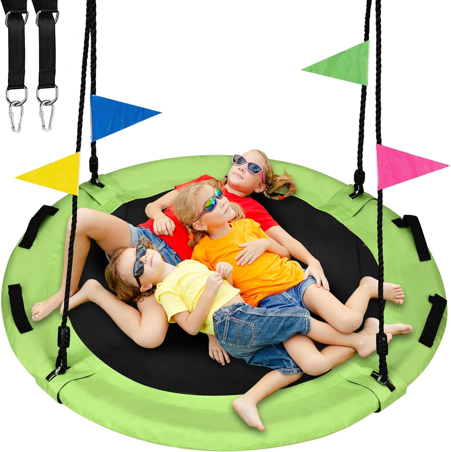 Detalle de 48 inch Tree Swing (Larger Saucer Flying Swing) with Adjustable Hanging Straps, 900 lbs Capacity, Outdoor Playground — Green