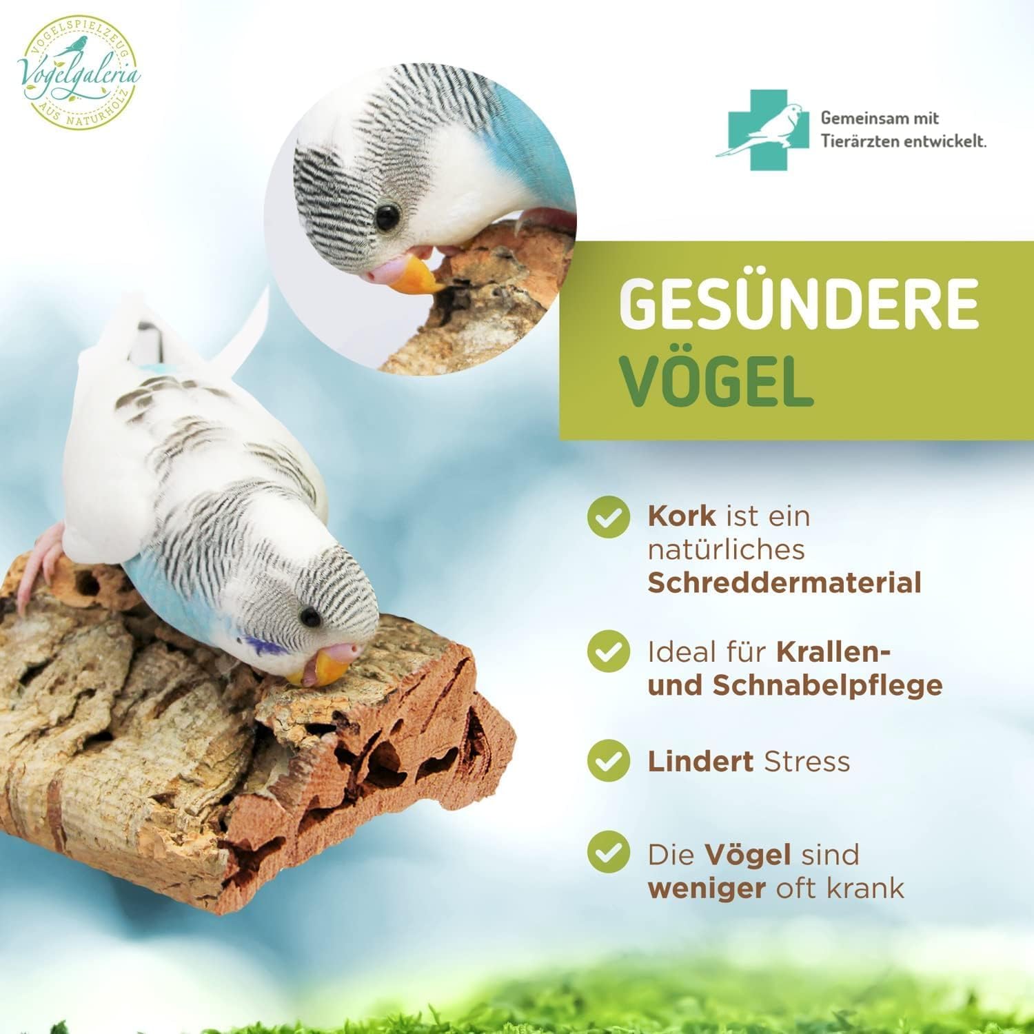 Detalle de Vogelgaleria 2 x Kork-Pickstein – Natürliche Krallen- und Schnabelpflege für Vögel