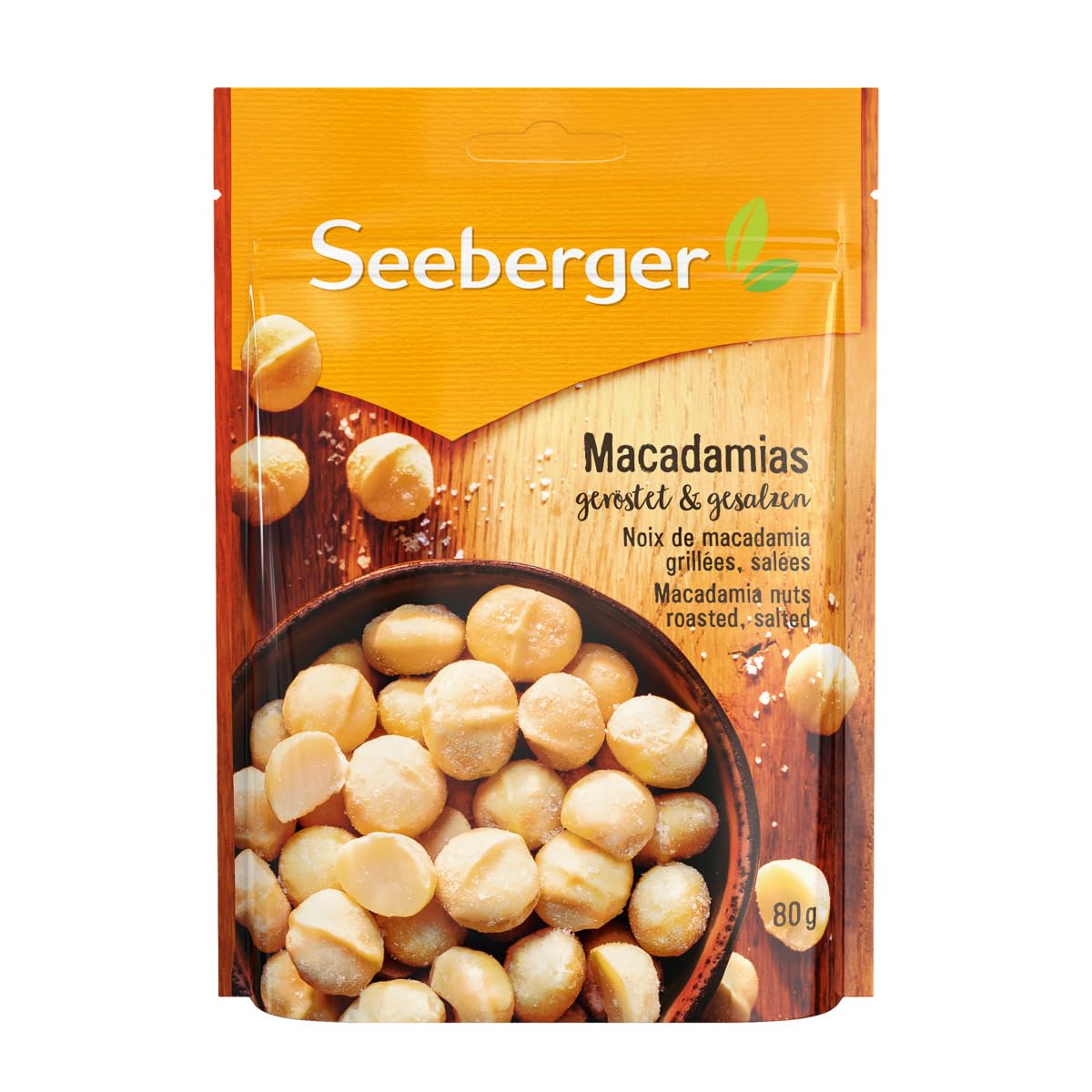 Detalle de Seeberger Macadamias geröstet & gesalzen 13er Pack (13 x 80 g) – vegan, schonend geröstet