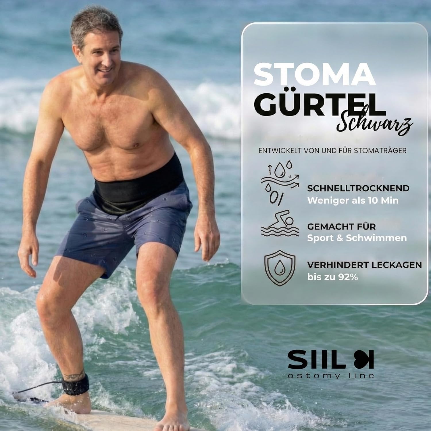 Thumbnail 1 de SIIL Stoma Gürtel Schwarz – Ostomy Belt für Sport & Schwimmen, mit Innentasche für Stomabeutel
