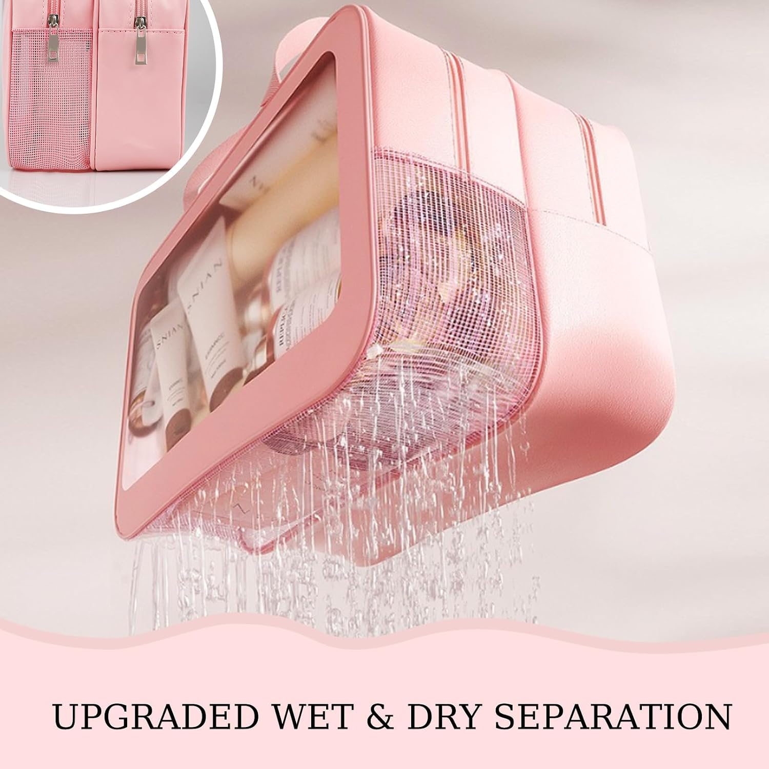 Thumbnail 1 de Clear Toiletry Bag Wet & Dry Separation PVC Makeup Cosmetic Bag (Large Capacity) – Pink