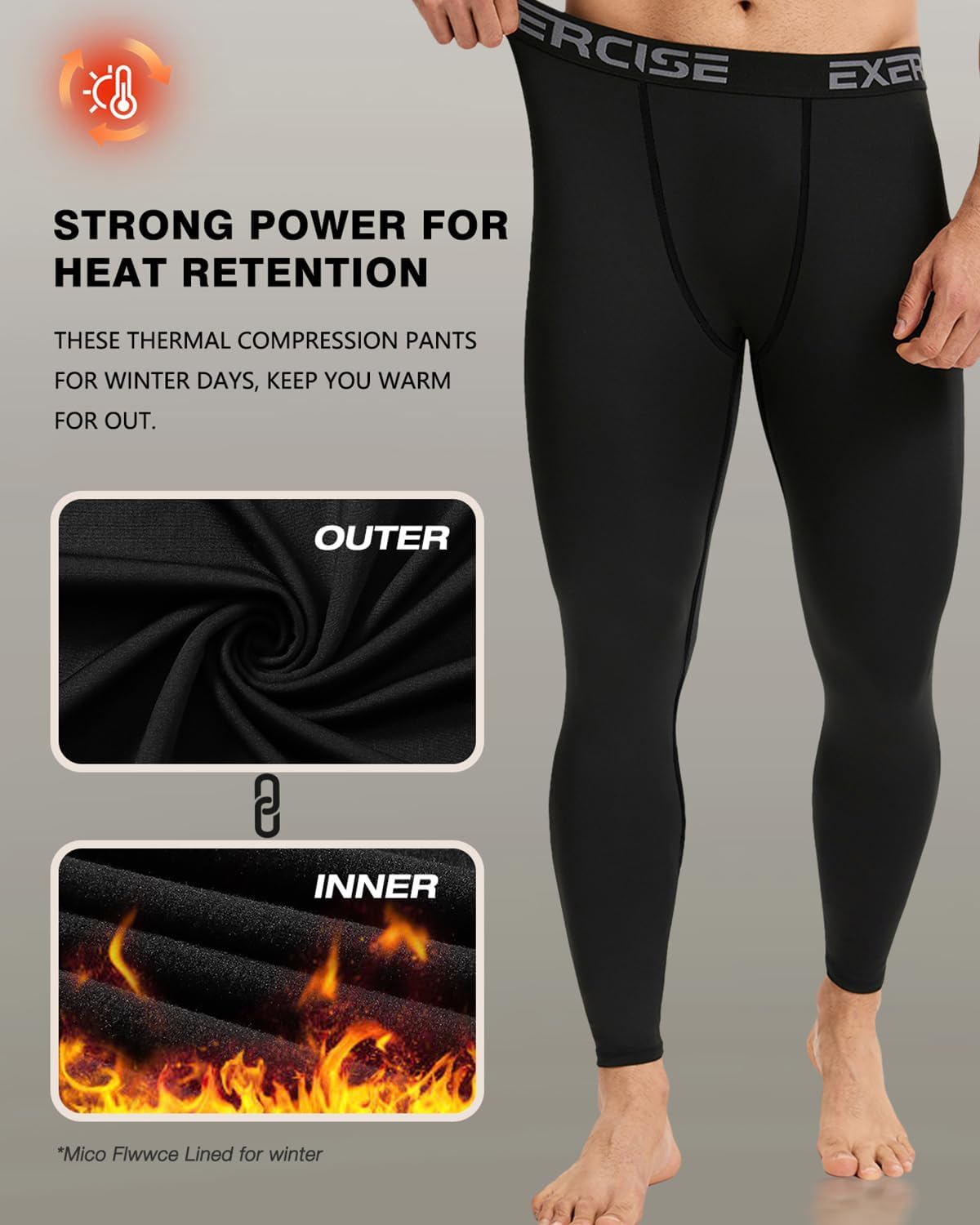 Detalle de Mexholin 4-Pack Men's Fleece-Lined Thermal Underwear Leggings