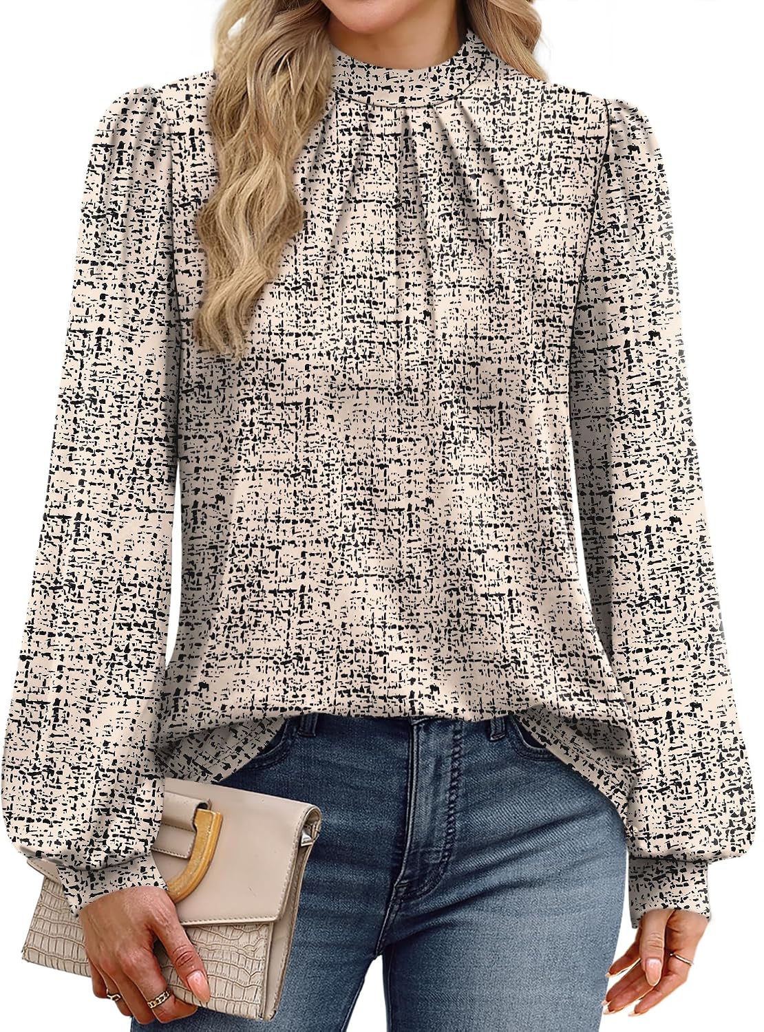 Thumbnail 2 de WIHOLL Mock Neck Pleated Blouse for Women