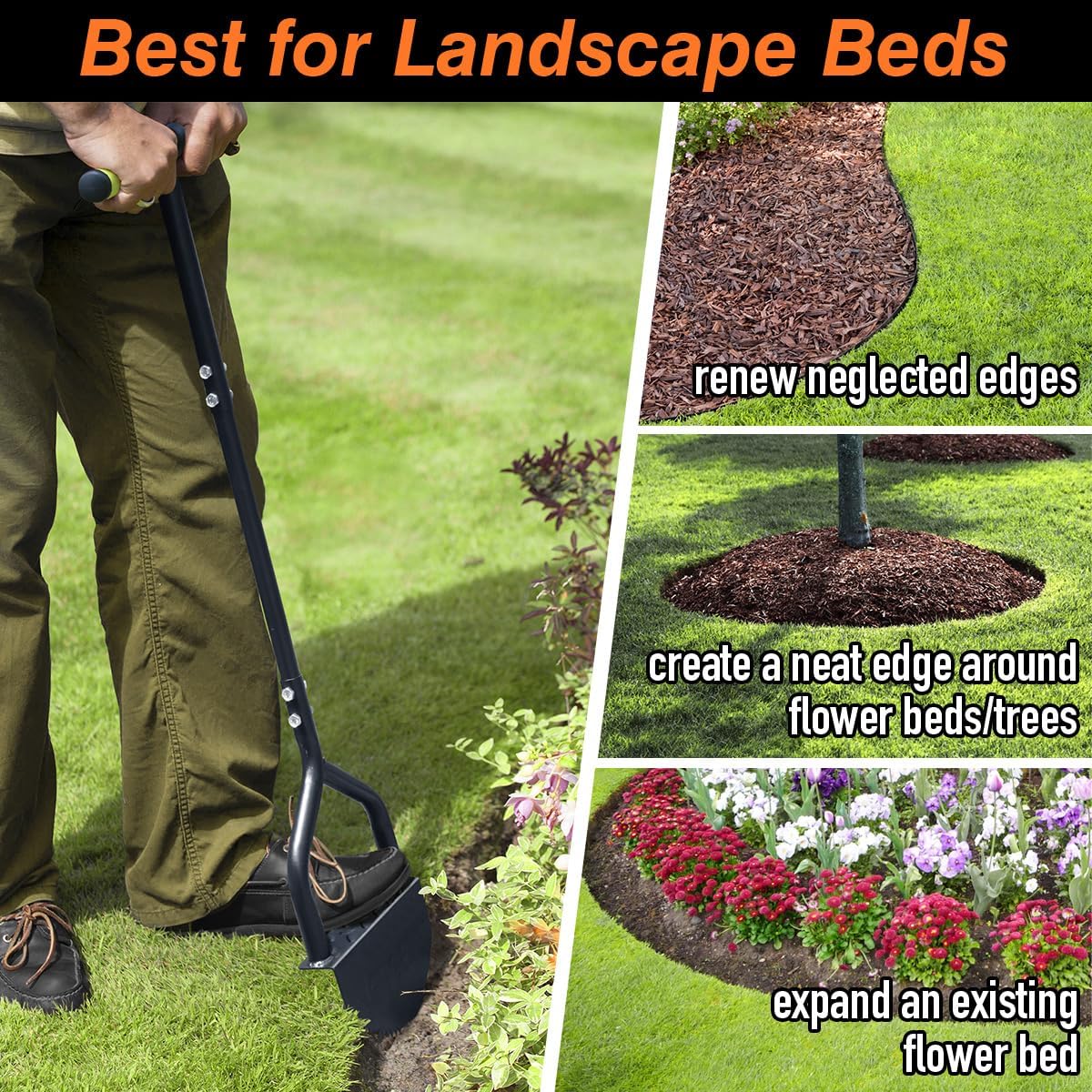 Thumbnail 1 de Colwelt Manual Lawn Edging Tool 102cm – Half Moon Edger with V-Shaped Serrated Blade