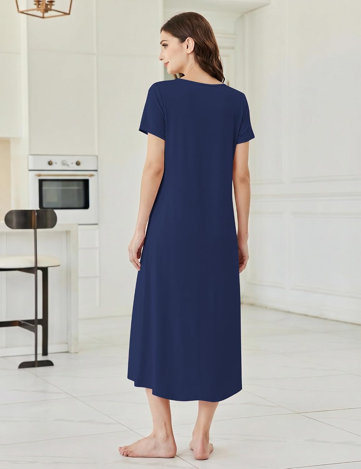 Thumbnail 3 de Ekouaer Long Bamboo Viscose Nightgown, Short-Sleeve V-Neck Sleepshirt