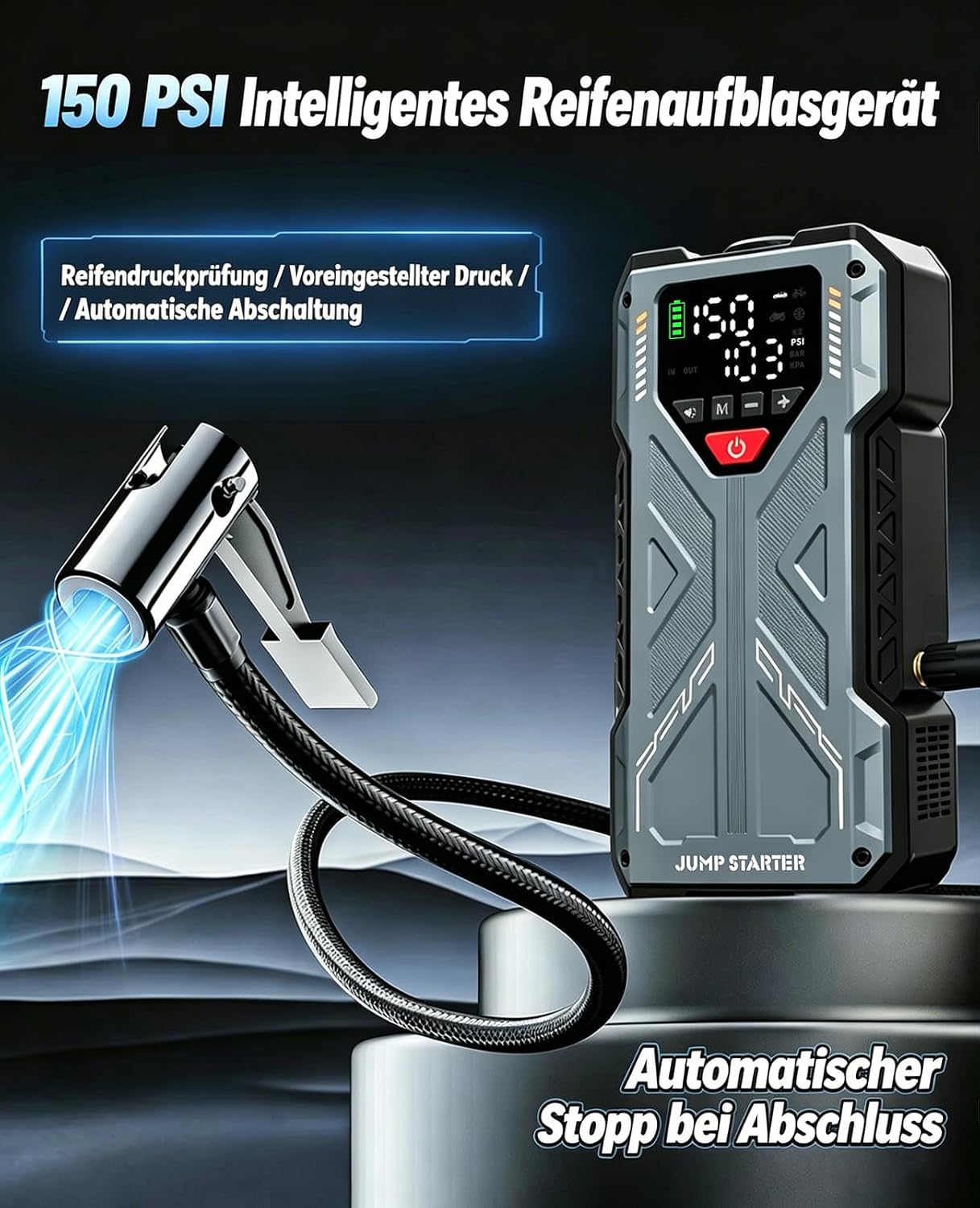 Thumbnail 2 de Upgrade Starthilfe Powerbank für PKW mit Kompressor (150 PSI) und 5000A Jumpstarter – 12V Starterhilfe & Reifenfüller