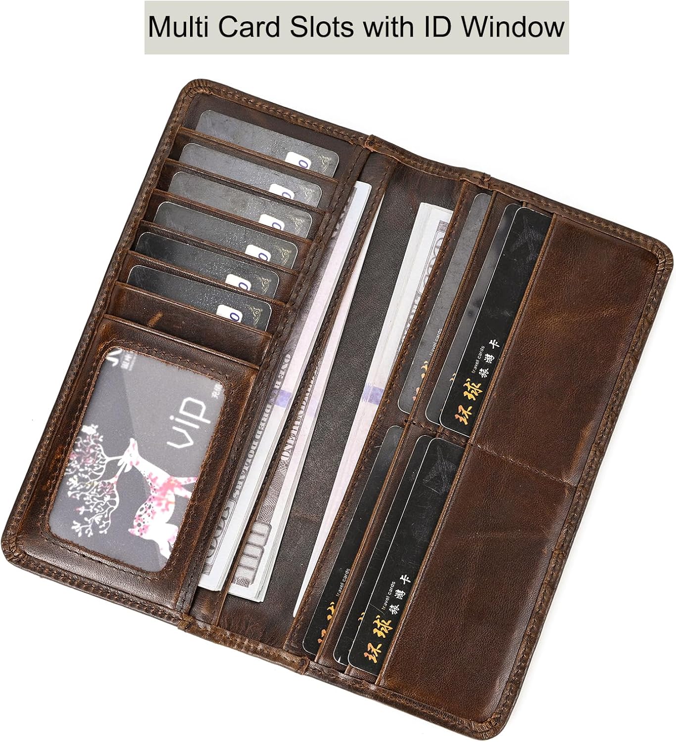 Thumbnail 2 de LUUFAN Men's Genuine Leather Long Wallet with Zipper Pocket – Vintage Bifold Checkbook Purse