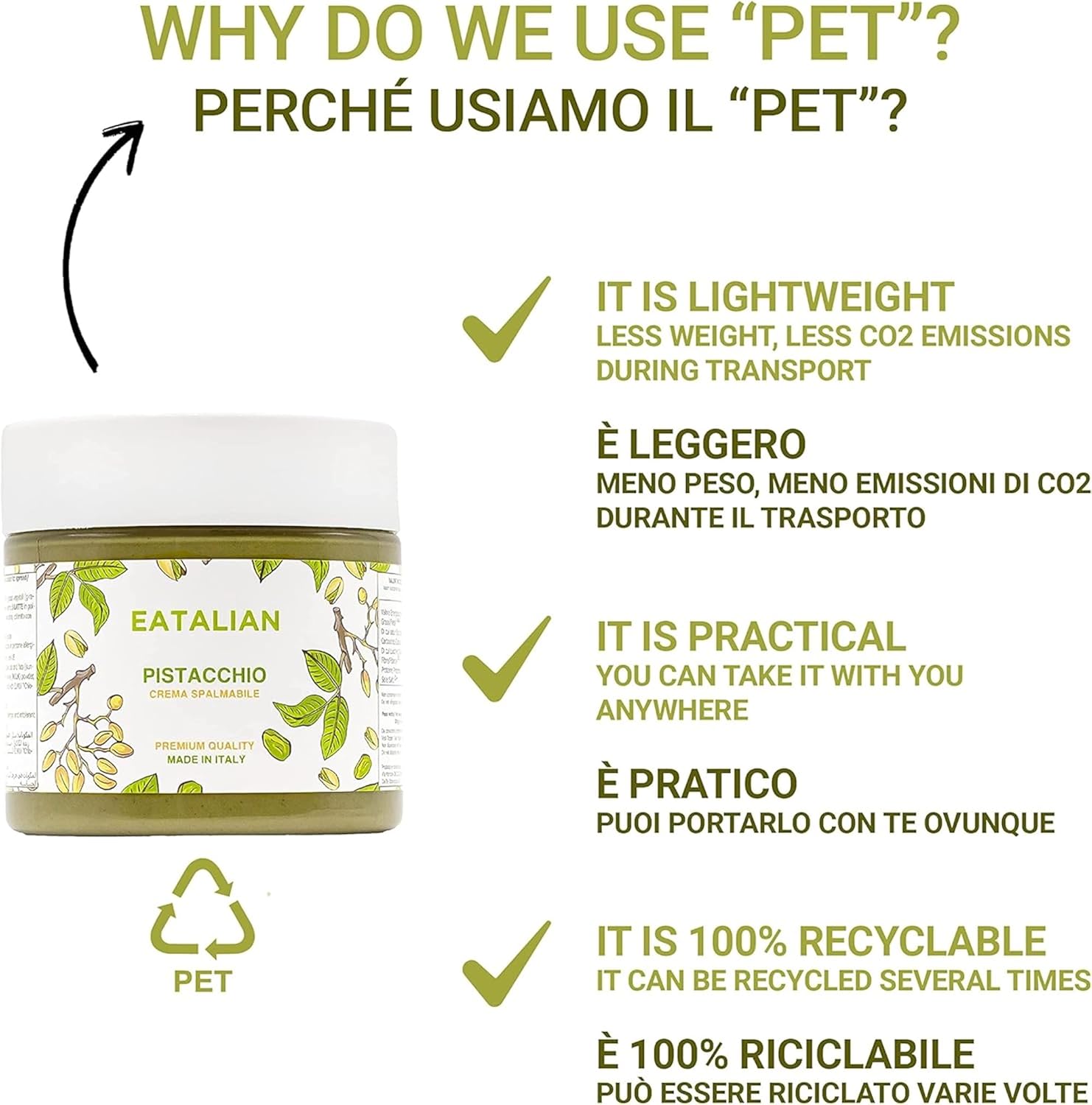 Detalle de EATALIAN by AMZ BETTER Pistaziencreme – Cremig-frischer Pistazienaufstrich aus Italien, 500 g
