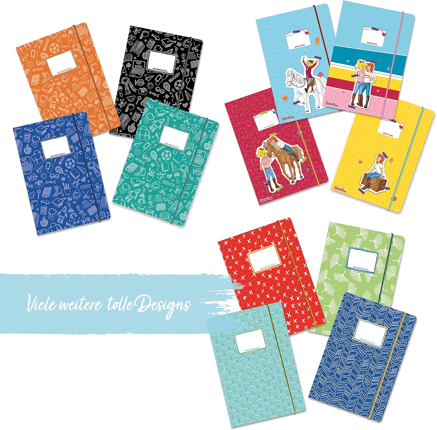 Detalle 2 de Papierdrachen Papierdrachen 4 Schulmappen aus plastikfreiem Karton (DIN A4, Gummiband) – Motiv Aquarell, Set 12