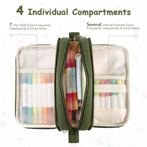 Detalle de BuyCard Large Corduroy Pencil Case, Solid Colour Pen Pouch Organizer