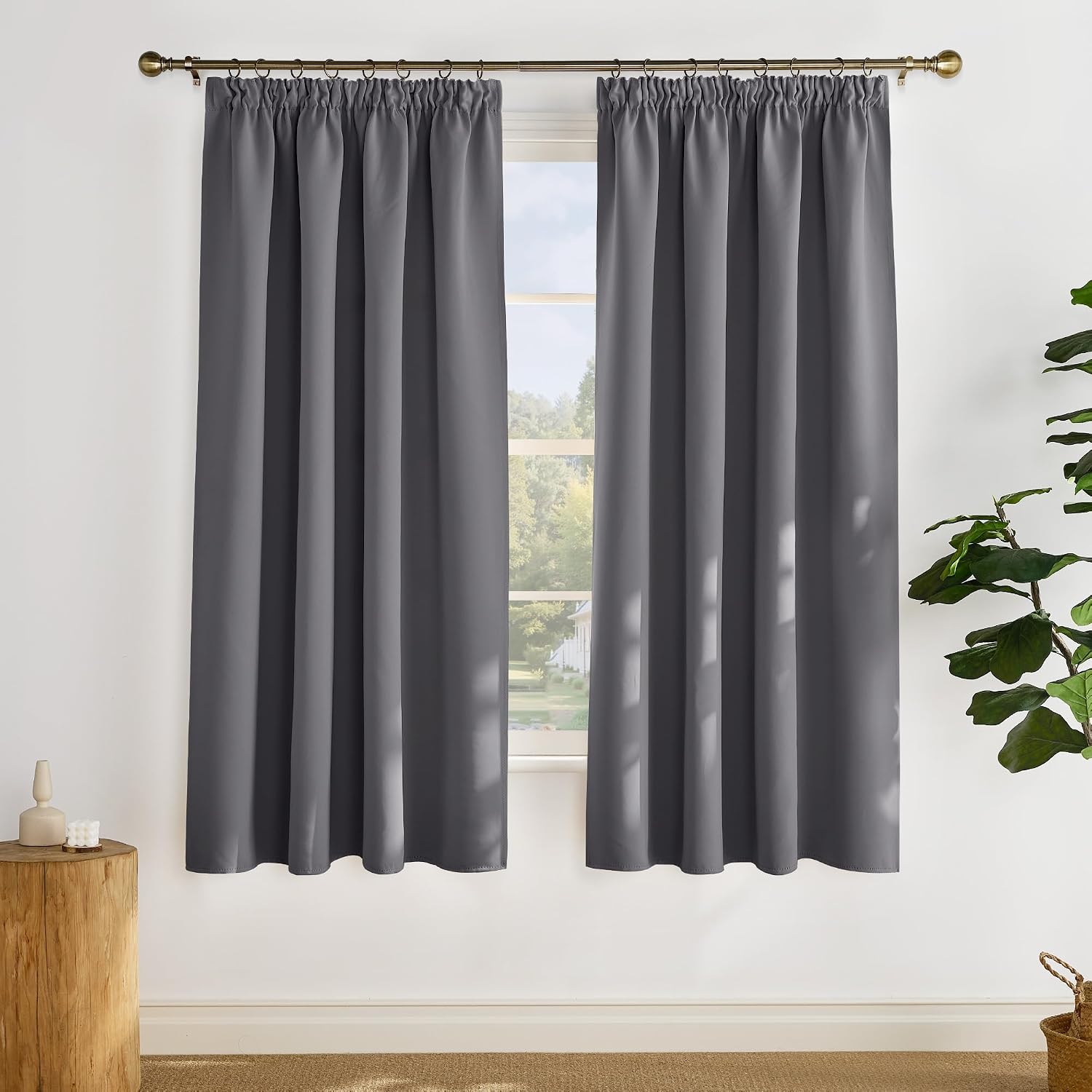Detalle de PONY DANCE Blickdichte Vorhänge Grau mit Kräuselband – 2er Set für Wohnzimmer & Verdunklung (H 175 x B 140 cm)